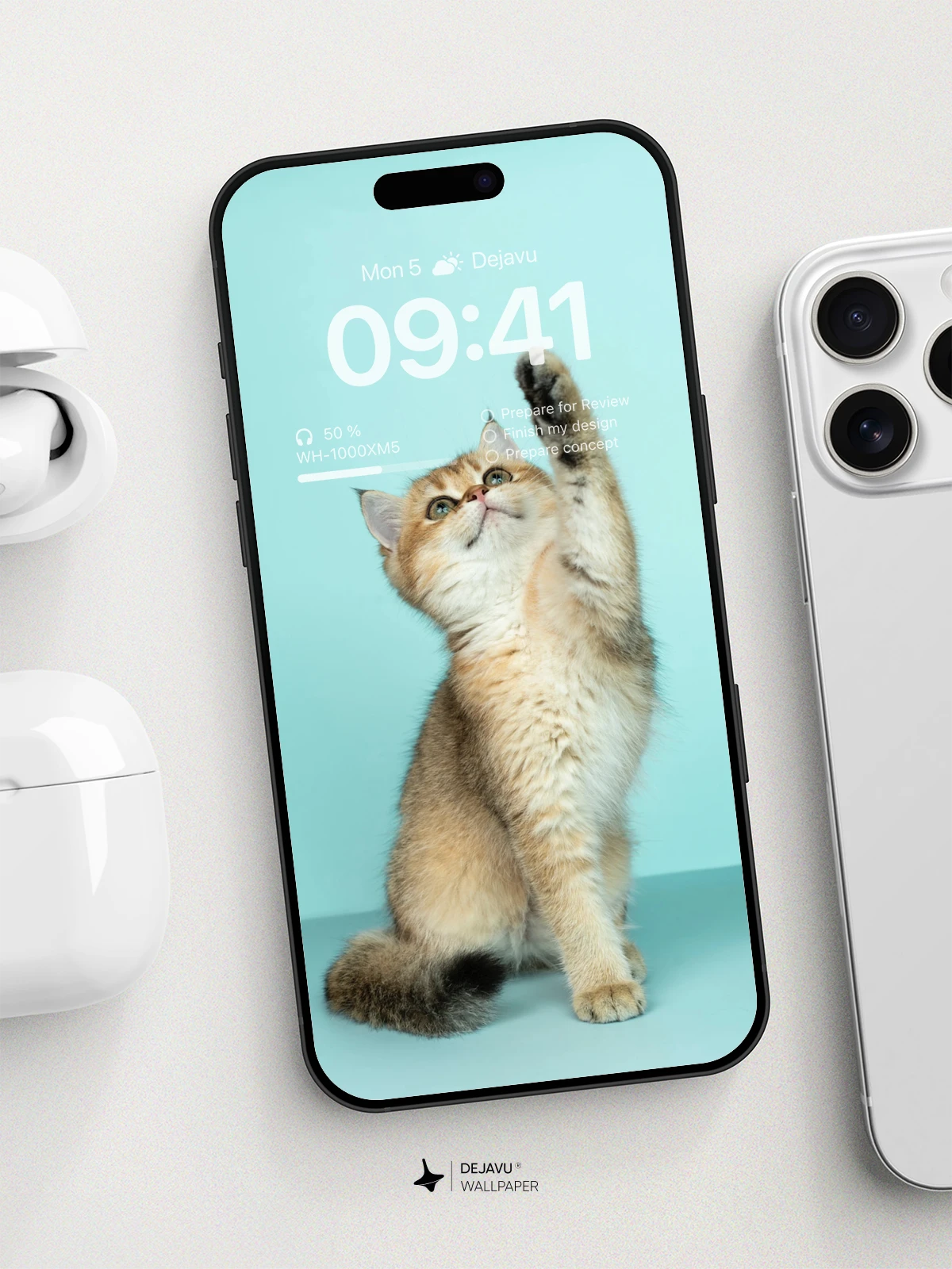 Whimsical Cat and Umbrella Wallpaper 8K