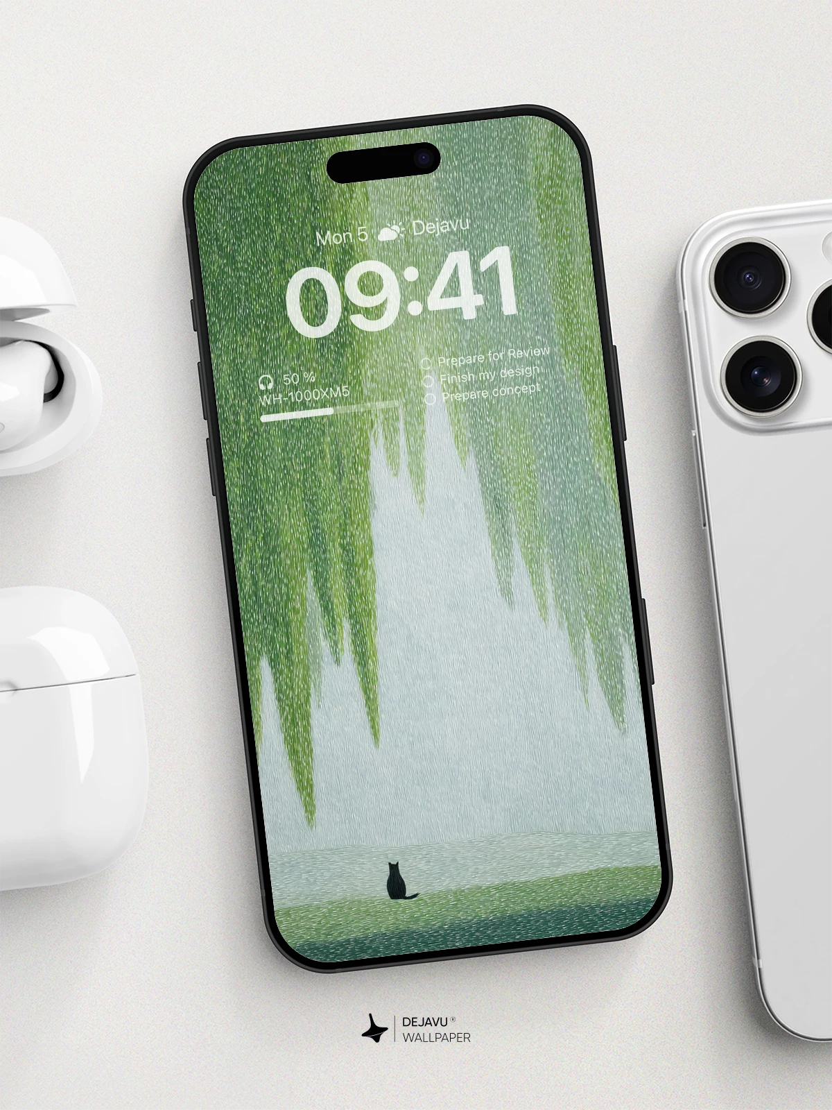 Whimsical Cat Under Willow Wallpaper 8K