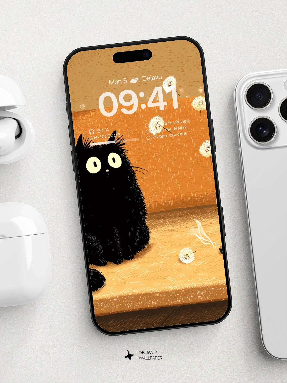 Whimsical Cat And Dandelions Wallpaper 8K For iPhone