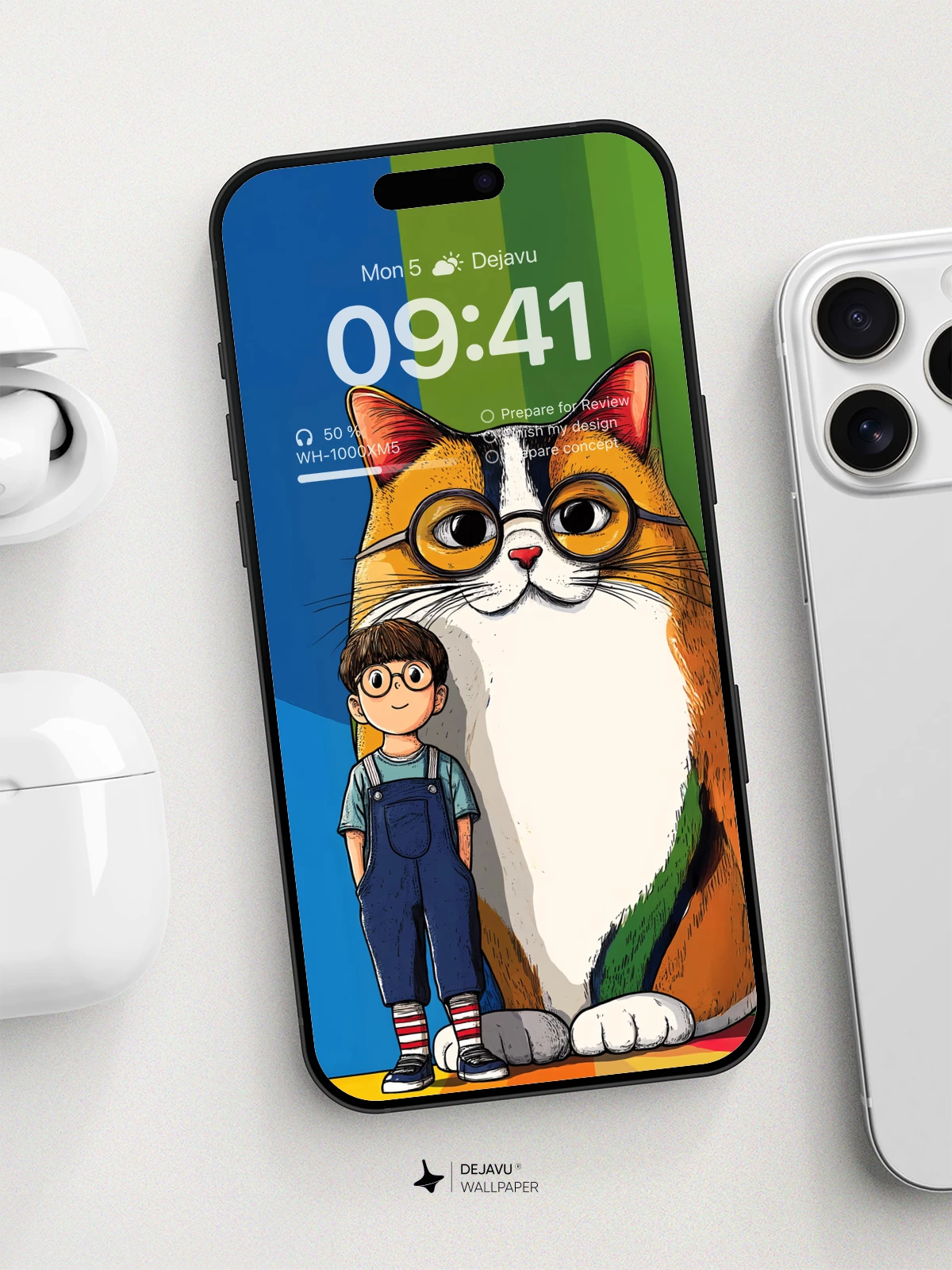 Whimsical Cat and Boy Wallpaper 8K
