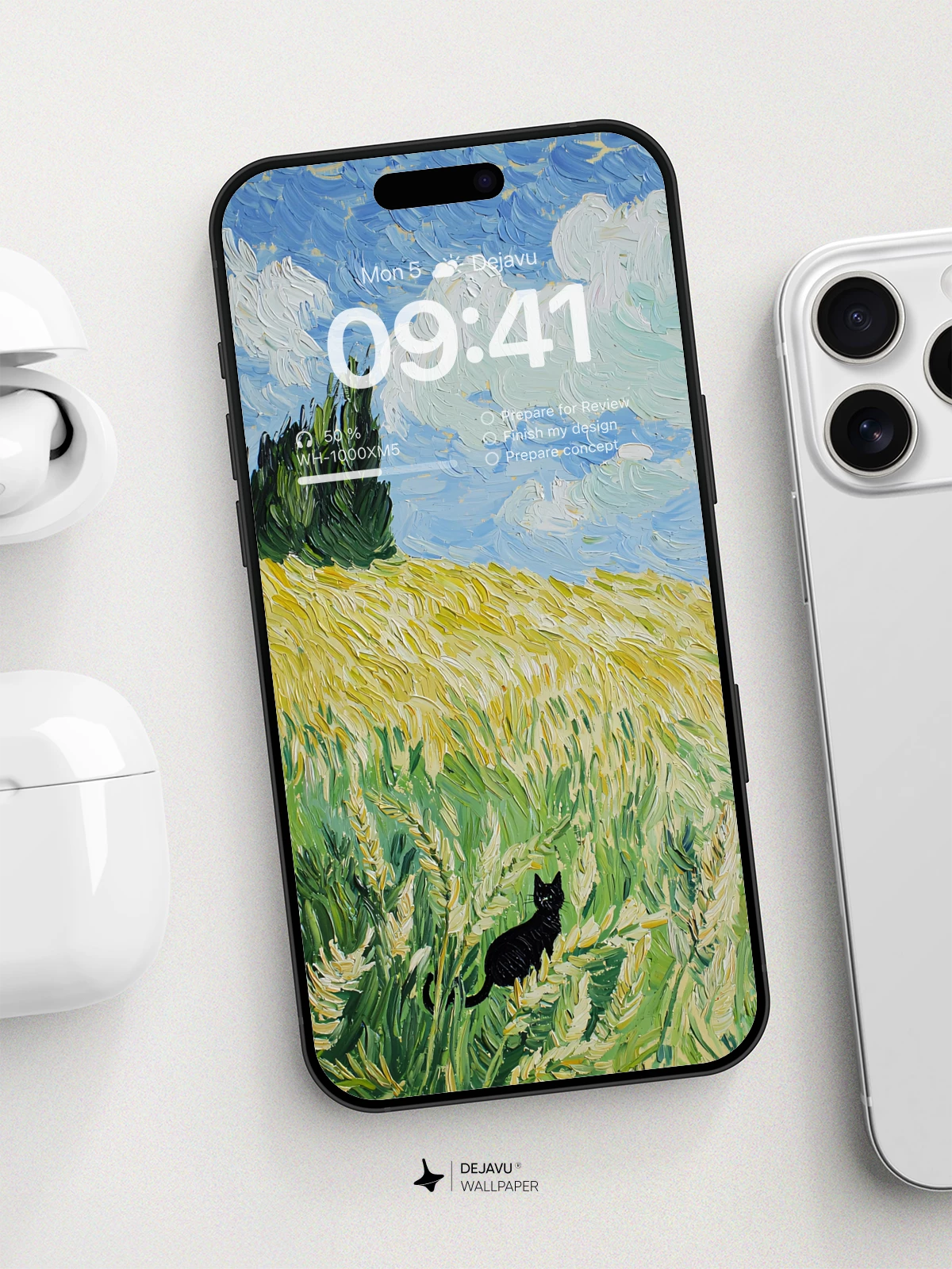 Van Gogh Inspired Cat In Wheat Field Wallpaper 8K For Phone