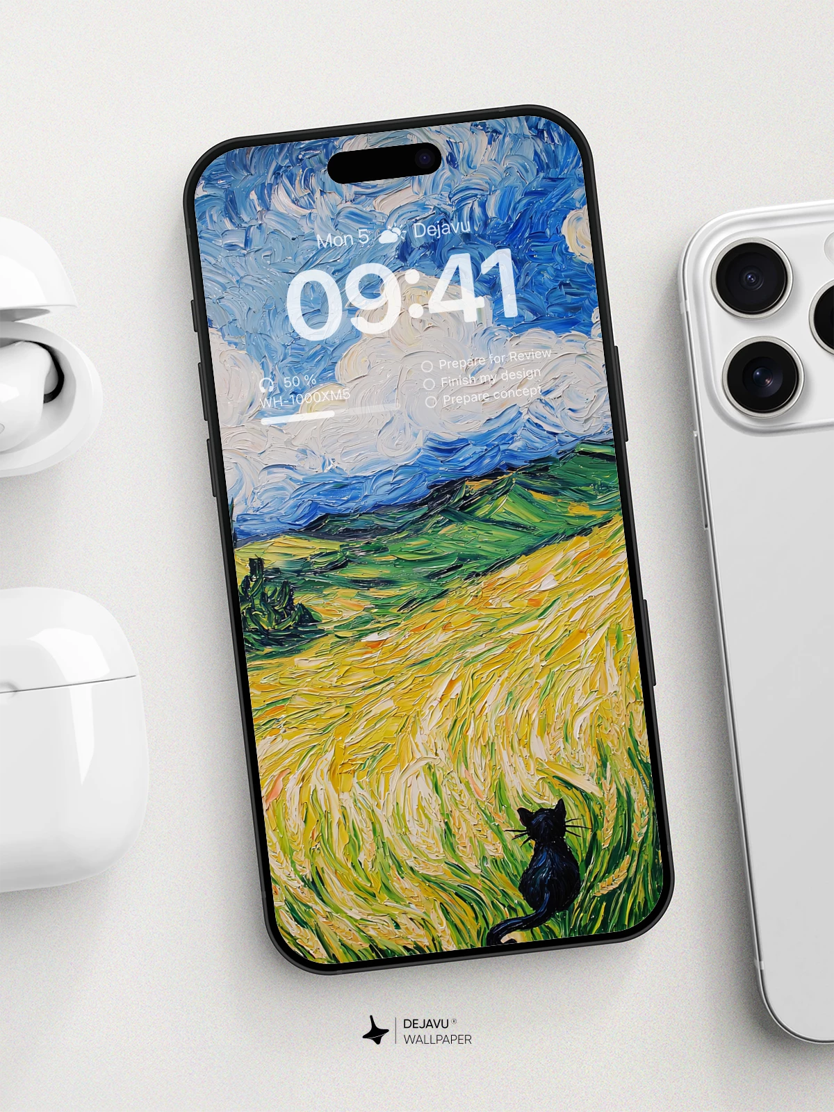 Van Gogh Inspired Cat In Wheat Field Wallpaper 8K For Phone