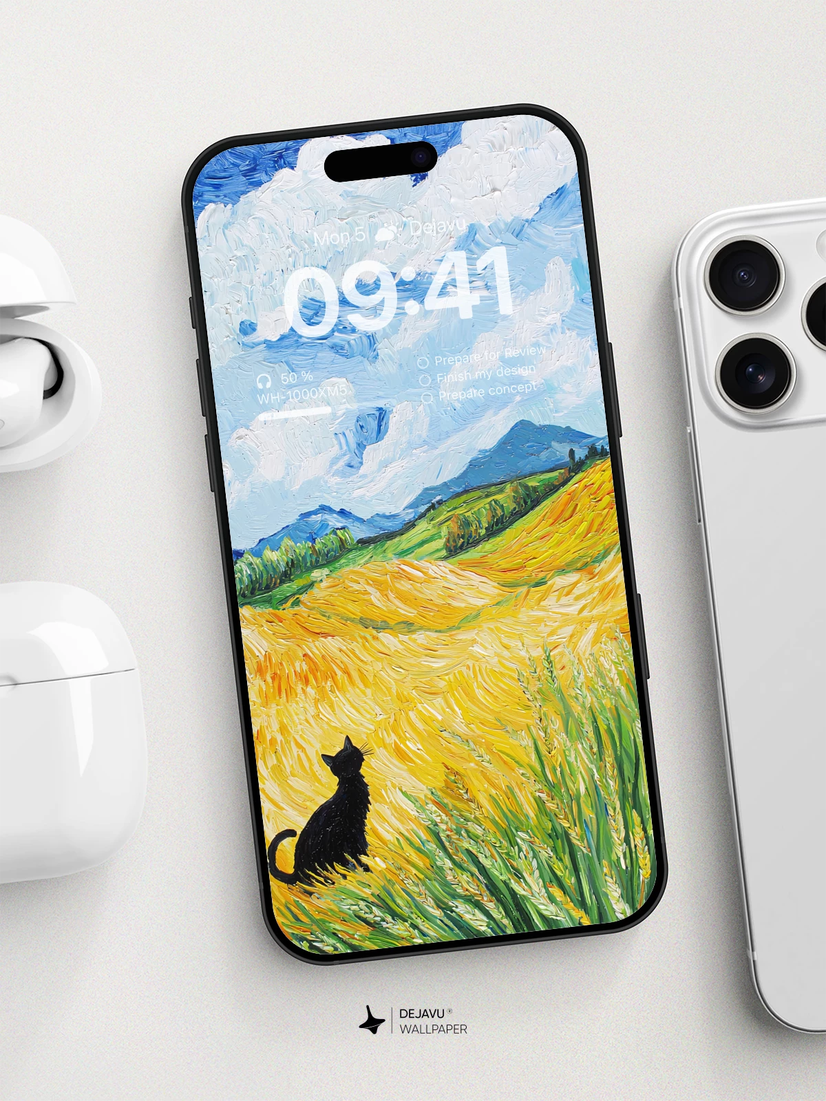 Van Gogh Inspired Cat In Golden Field Wallpaper 8K For Phone