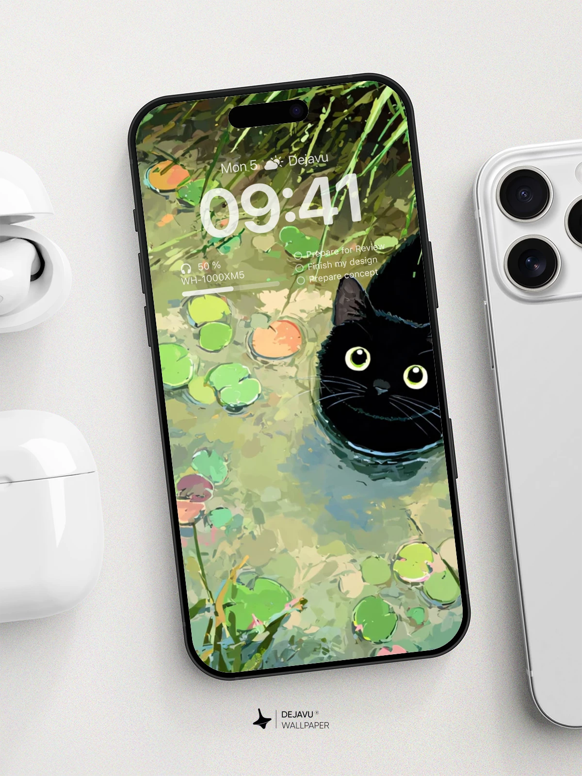 Whimsical Pond Cat Wallpaper 8K For Phone