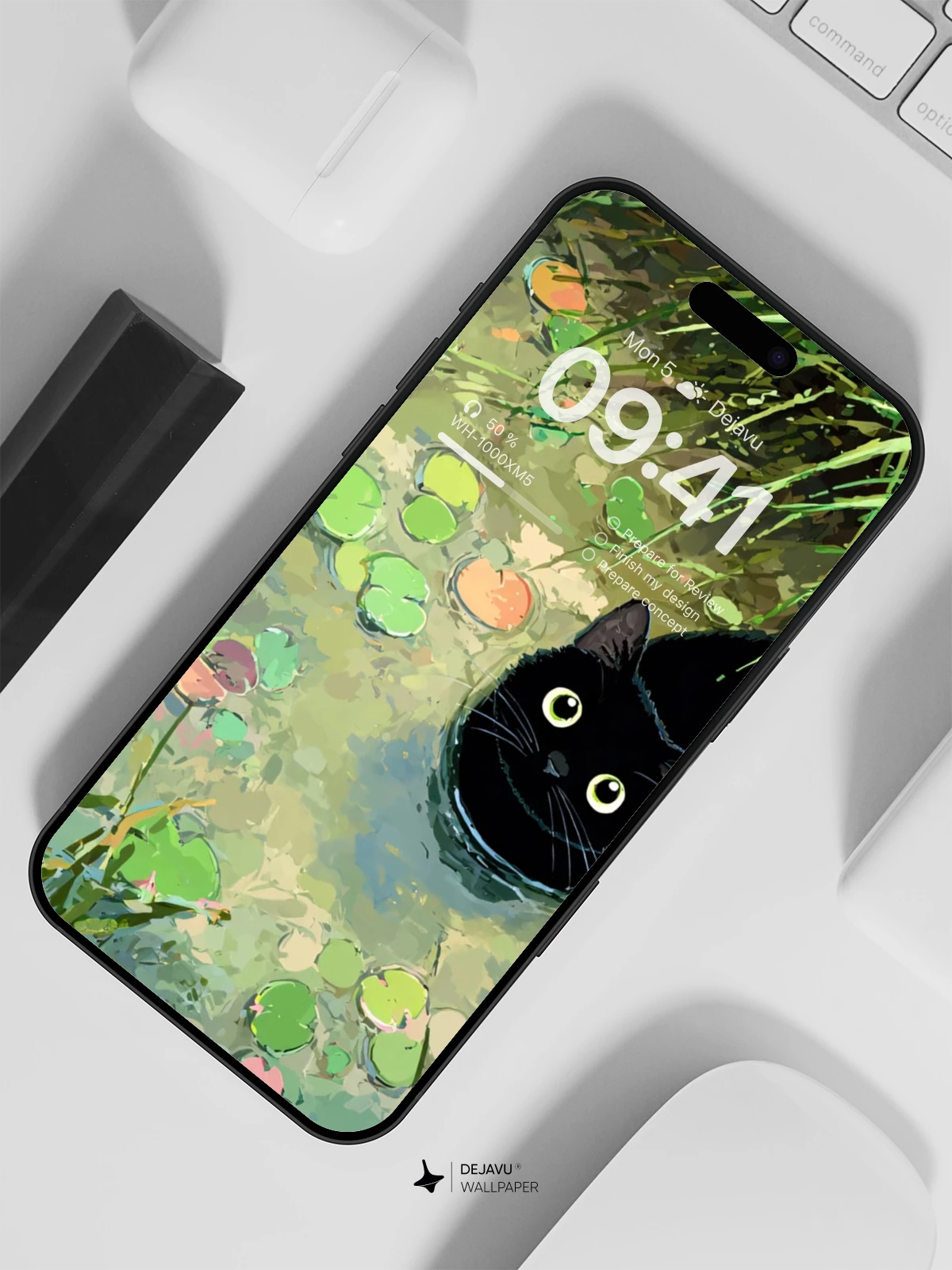 Whimsical Pond Cat Wallpaper 8K For Phone