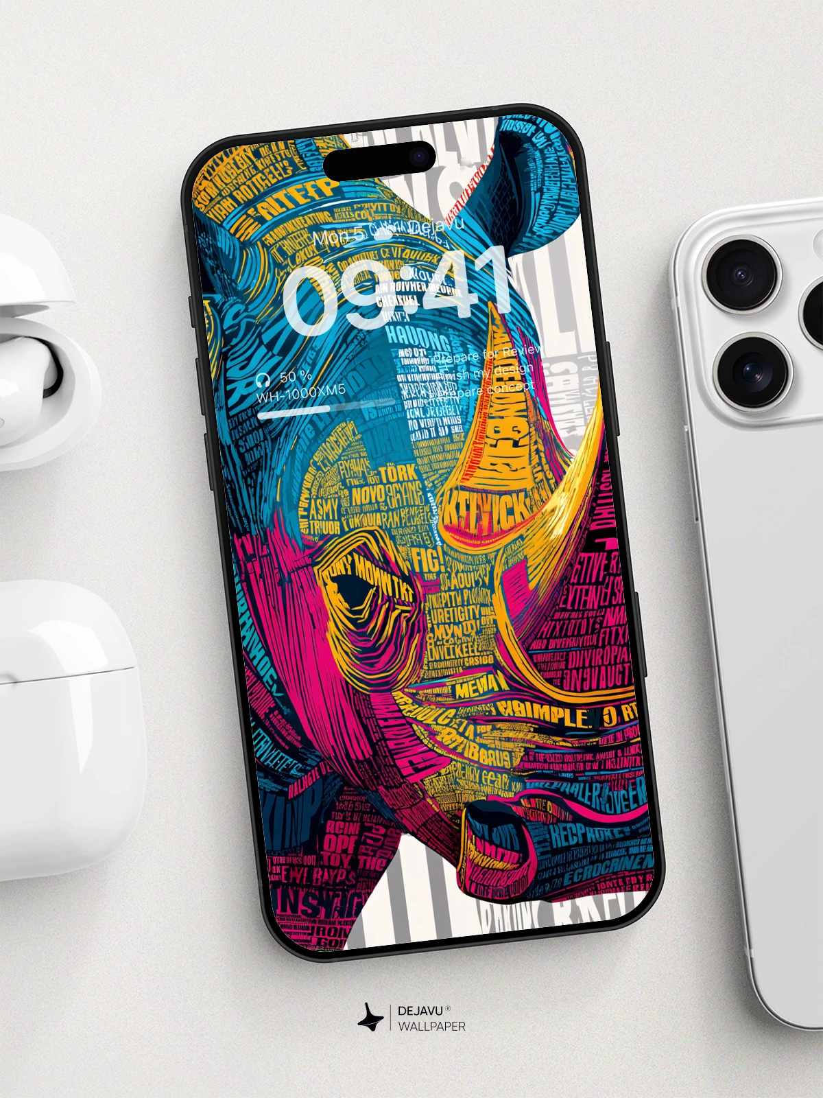 Vibrant Rhino Typography Wallpaper 8K For iPhone