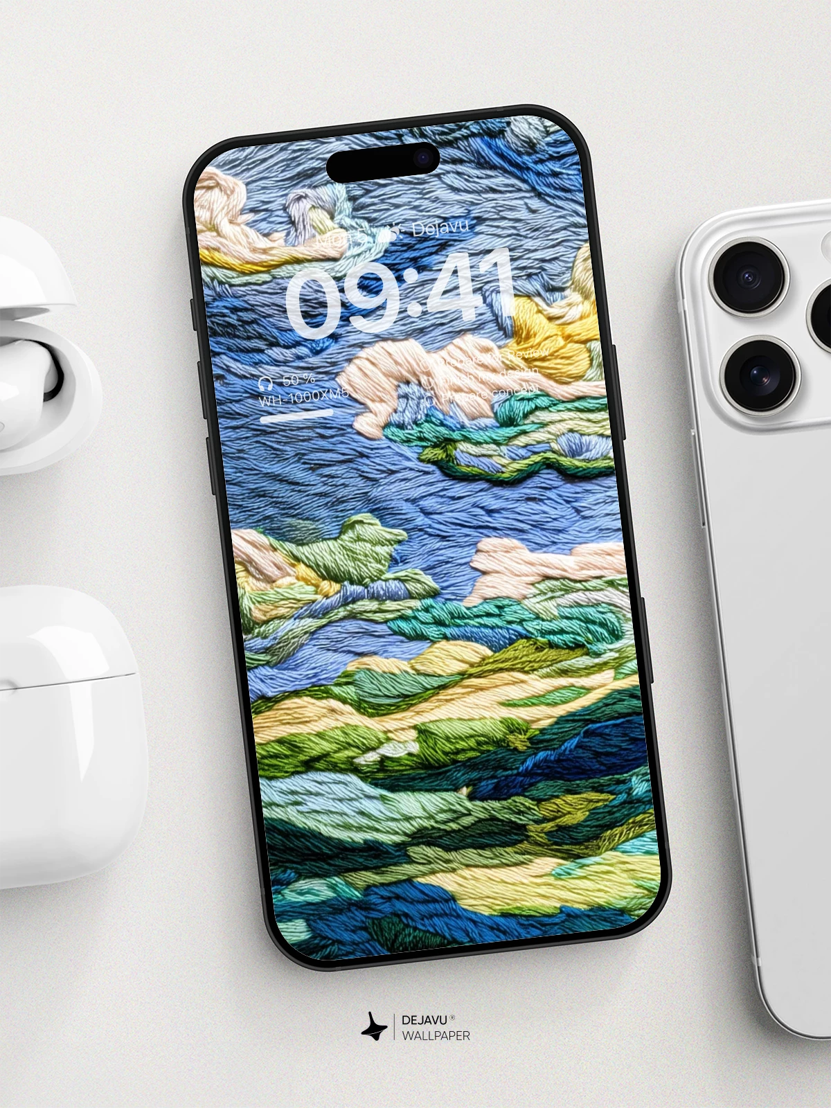 Textured Landscape Wallpaper 8K For iPhone: Embroidered Skies And Rolling Hills