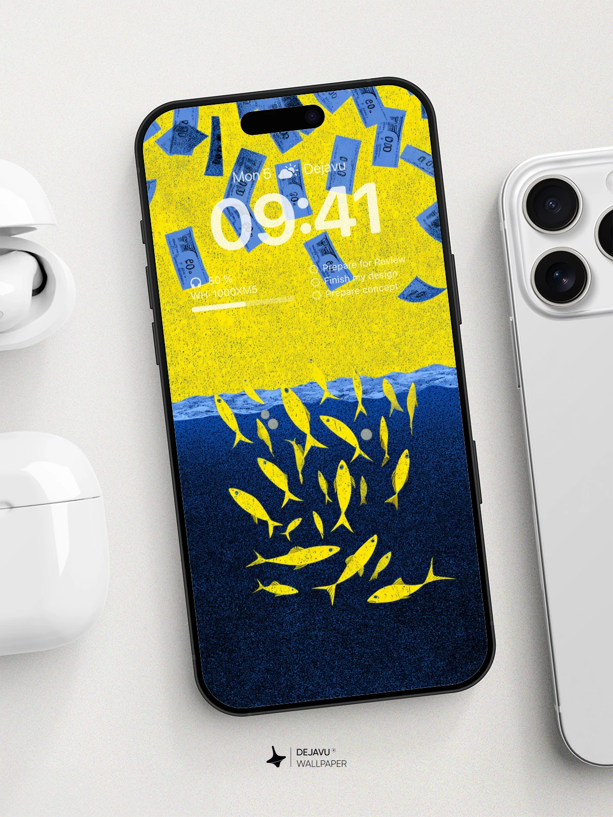 Surreal Fish And Money Rain Wallpaper 8K For Phone