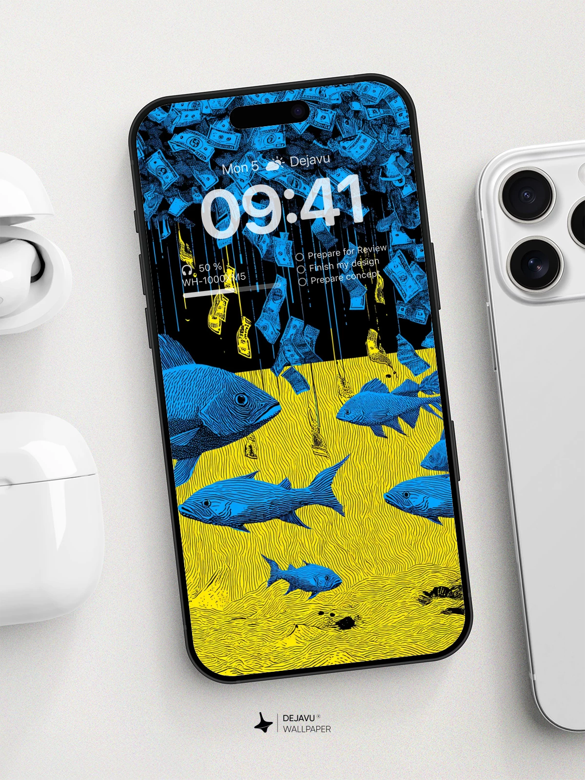 Surreal Fish And Money Rain Wallpaper 8K For Phone