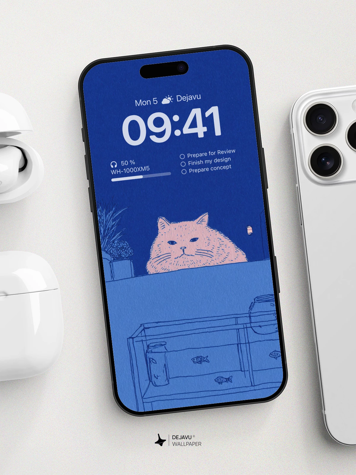 Whimsical Cat Overlooking Aquarium Wallpaper 8K For Phone