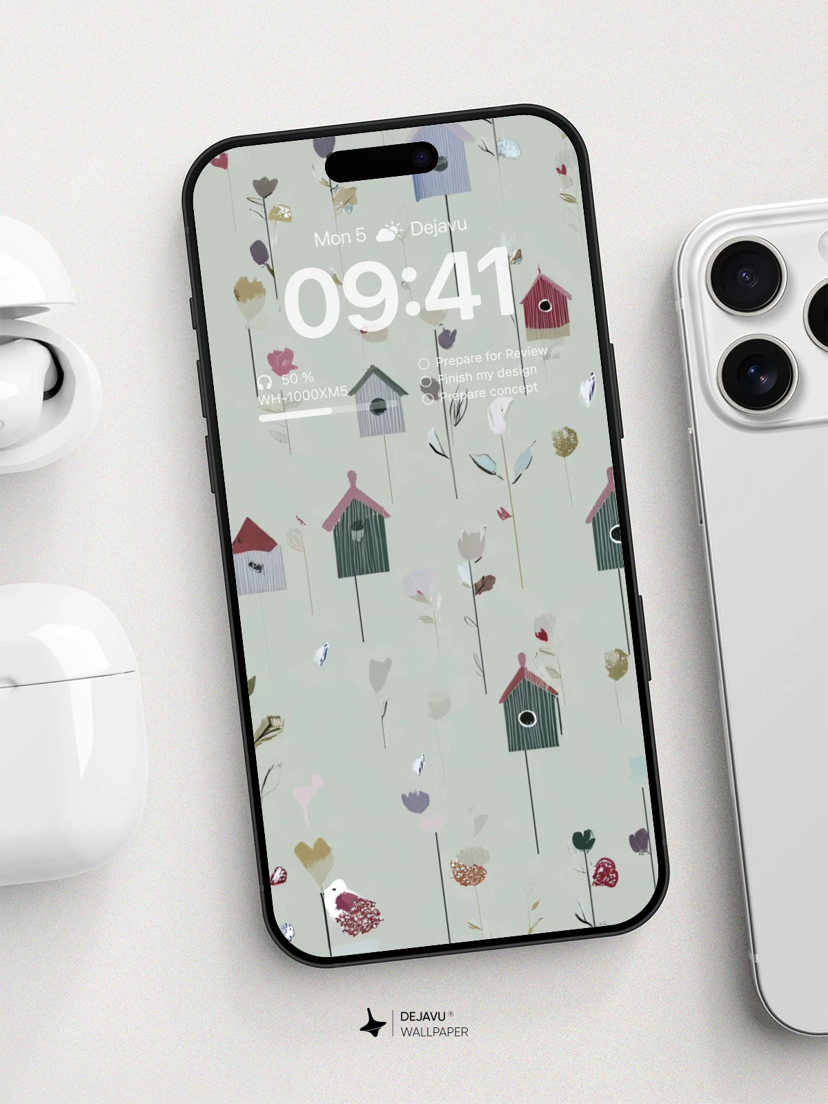 Whimsical Birdhouse Garden Wallpaper 8K for iPhone and Android