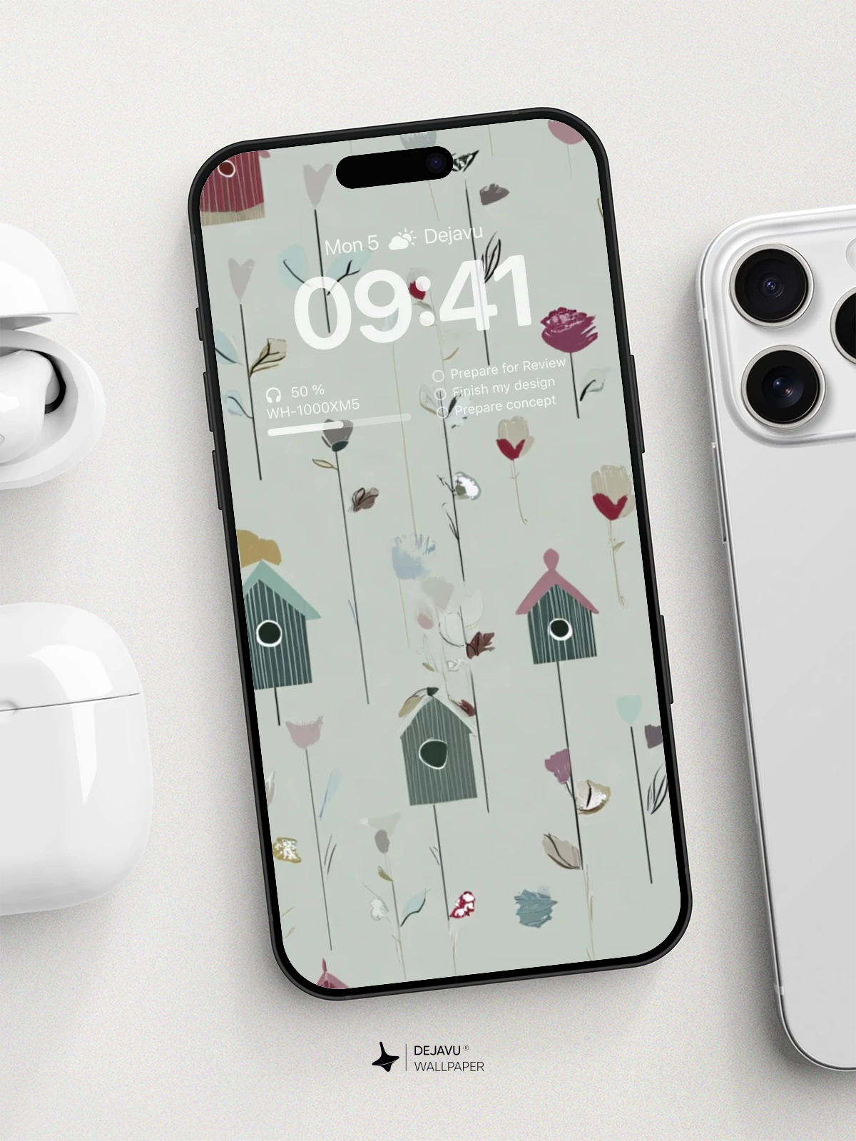 Whimsical Birdhouse Garden Wallpaper 8K for iPhone and Android