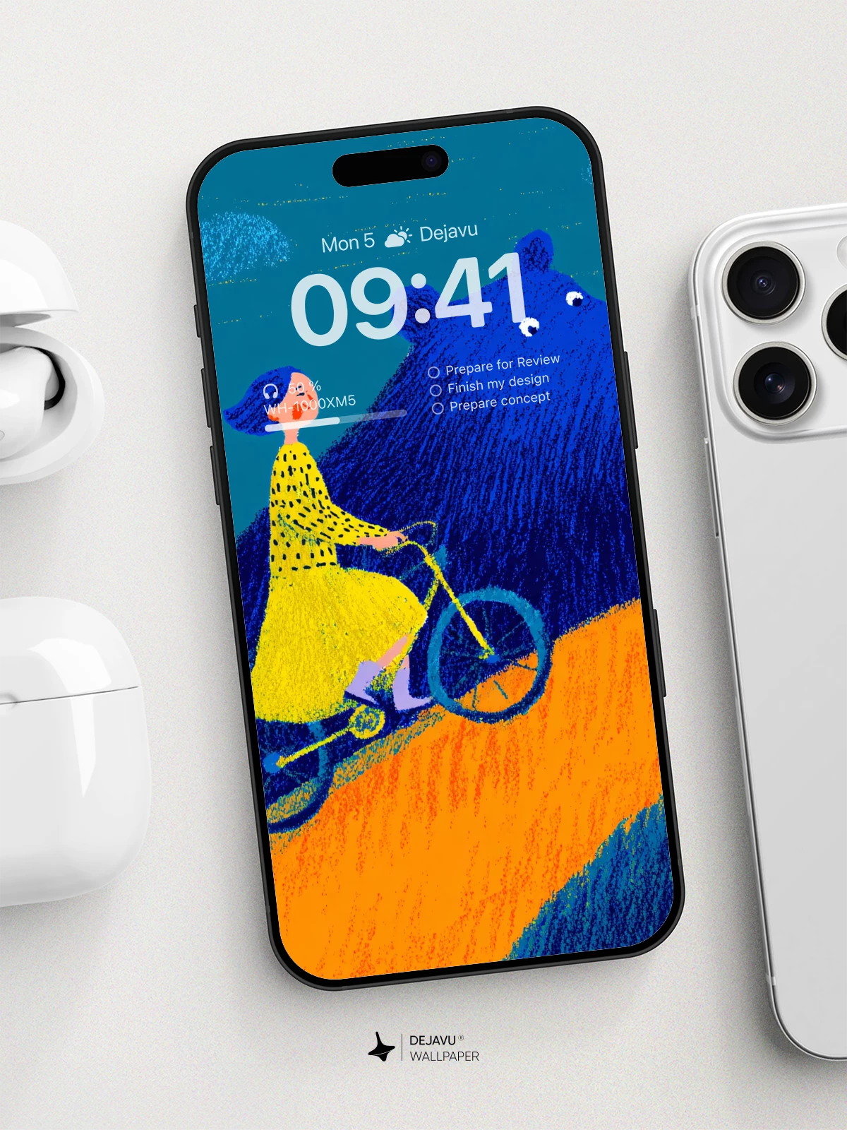 Whimsical Bear And Cyclist Wallpaper 8K For iPhone And Android