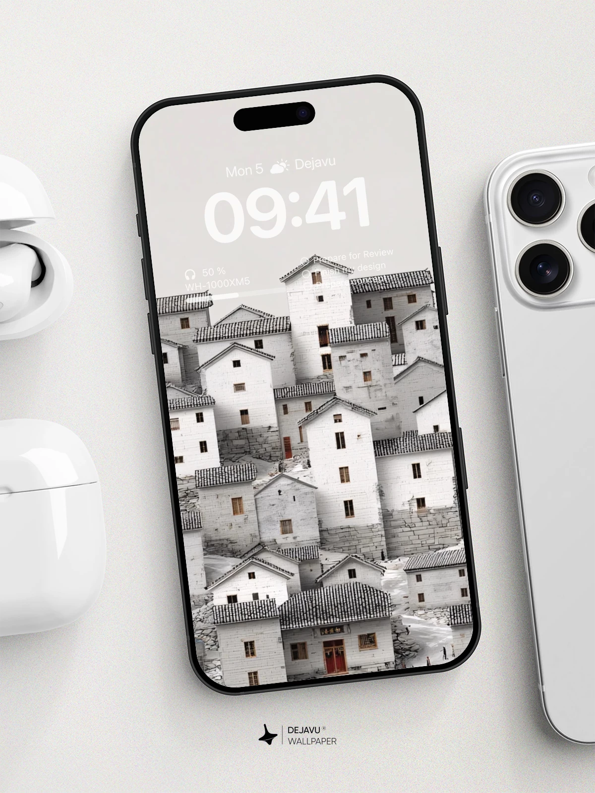 Surreal Village Hillside Wallpaper 8K for iPhone and Android
