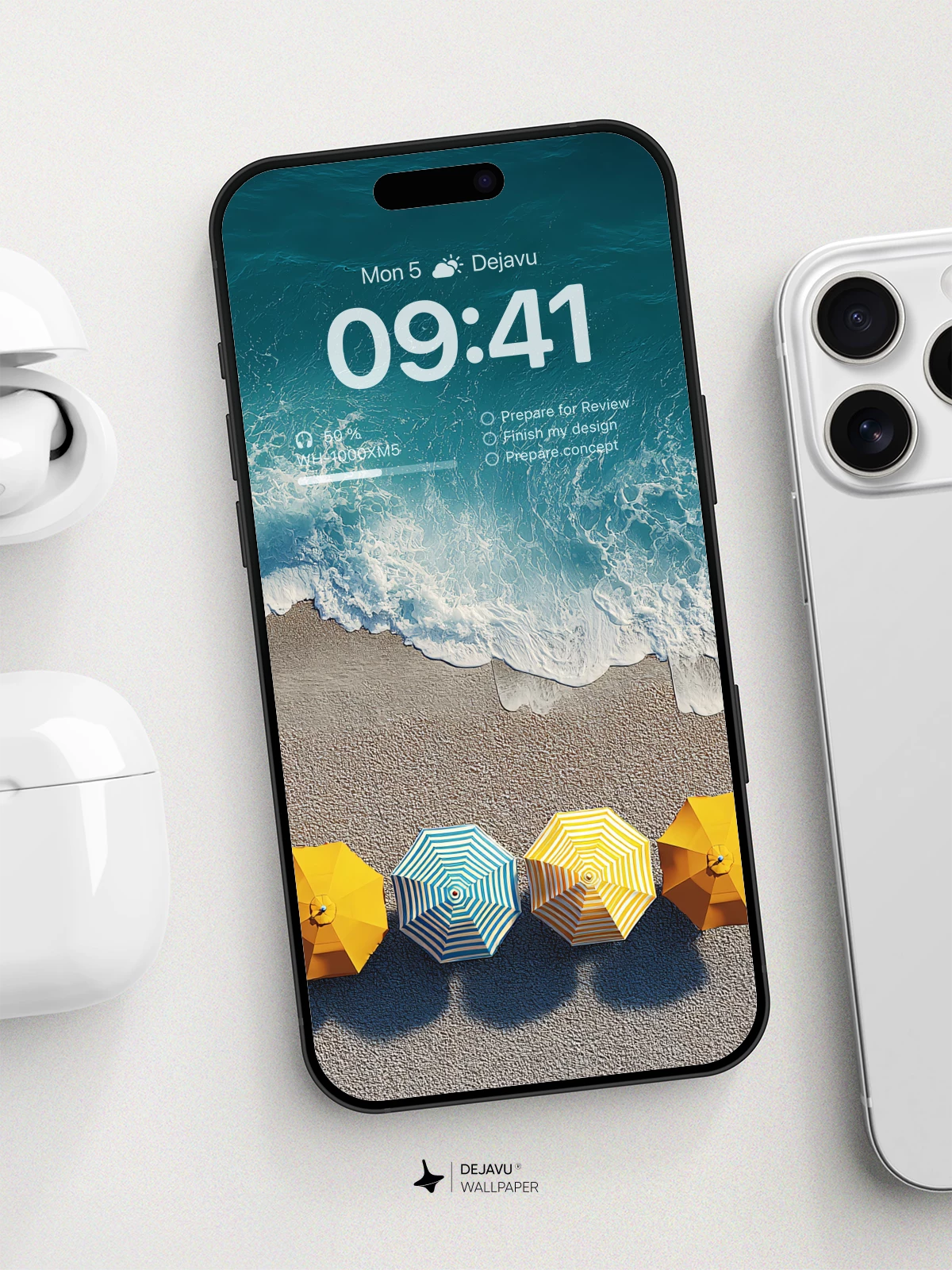 Tropical Beach Umbrellas Wallpaper 8K for iPhone and Android
