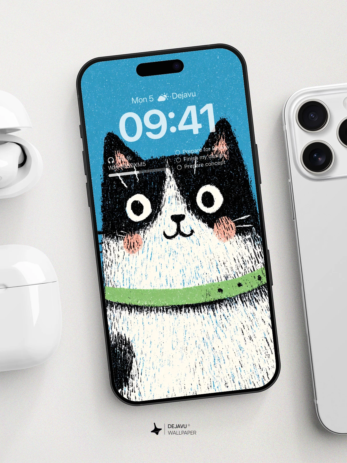 Whimsical Cat Portrait Wallpaper 8K for iPhone and Android