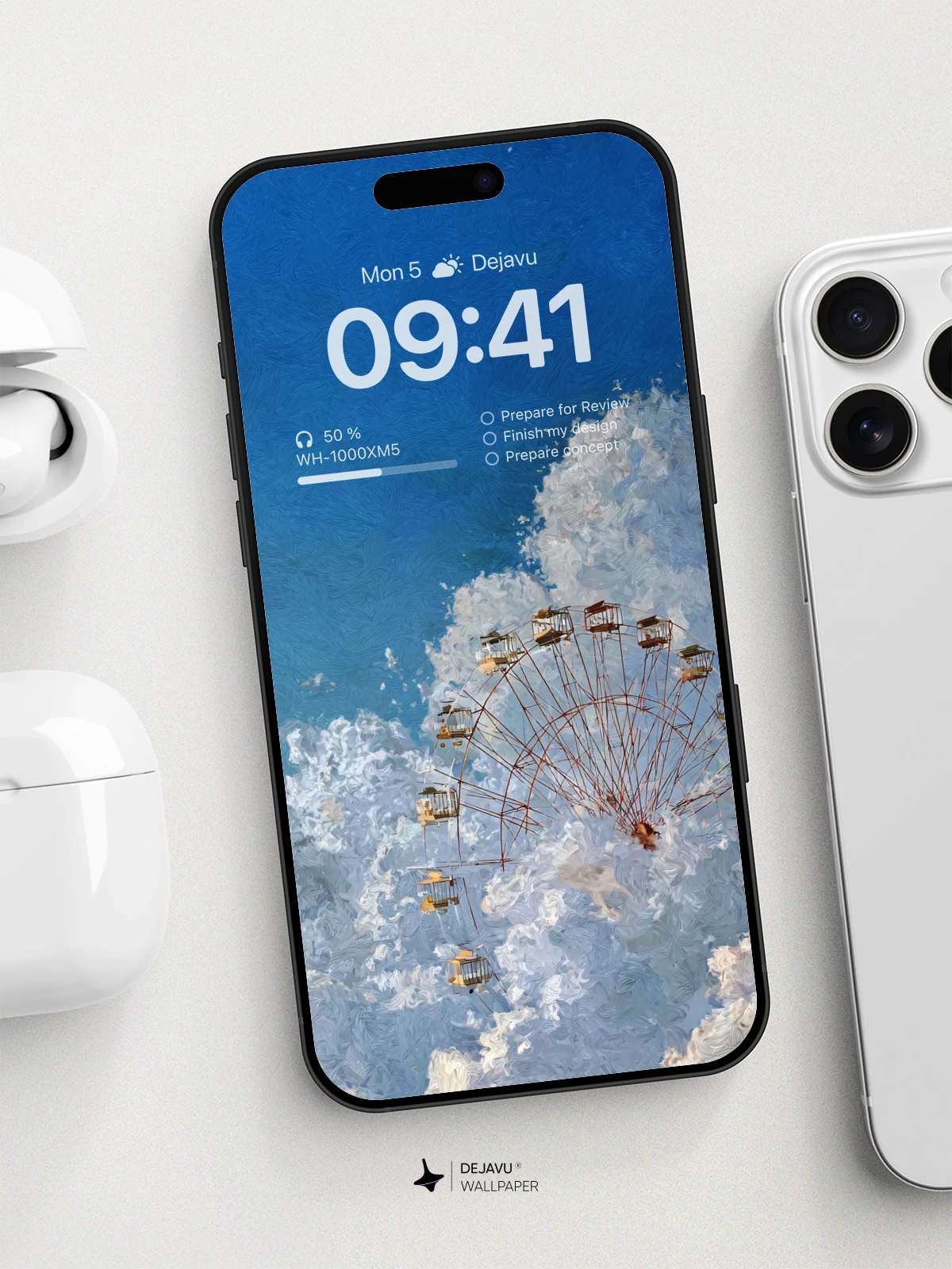 Surreal Ferris Wheel in Clouds Wallpaper 8K for iPhone and Android