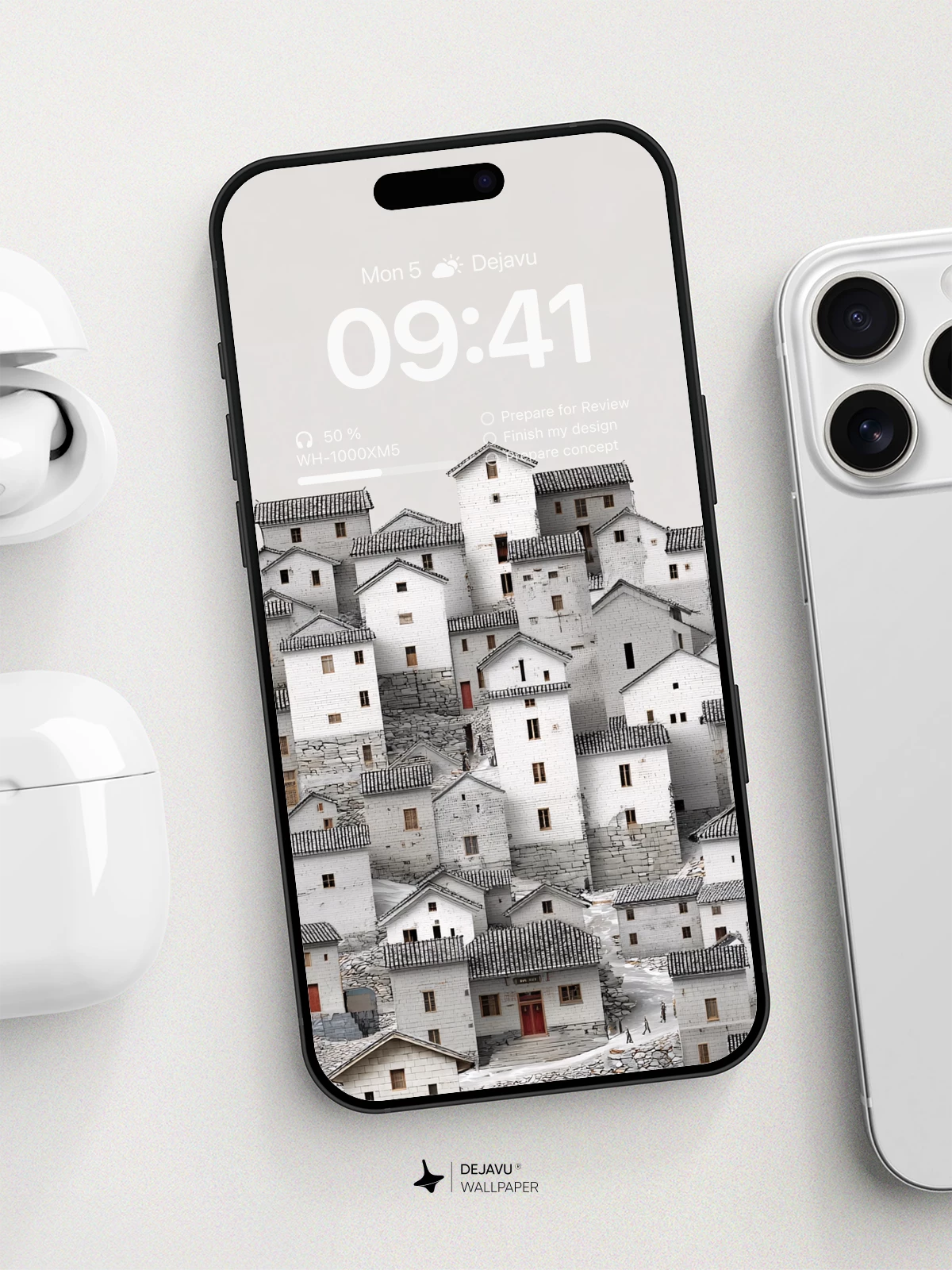Surreal Village Stack Wallpaper 8K for iPhone and Android