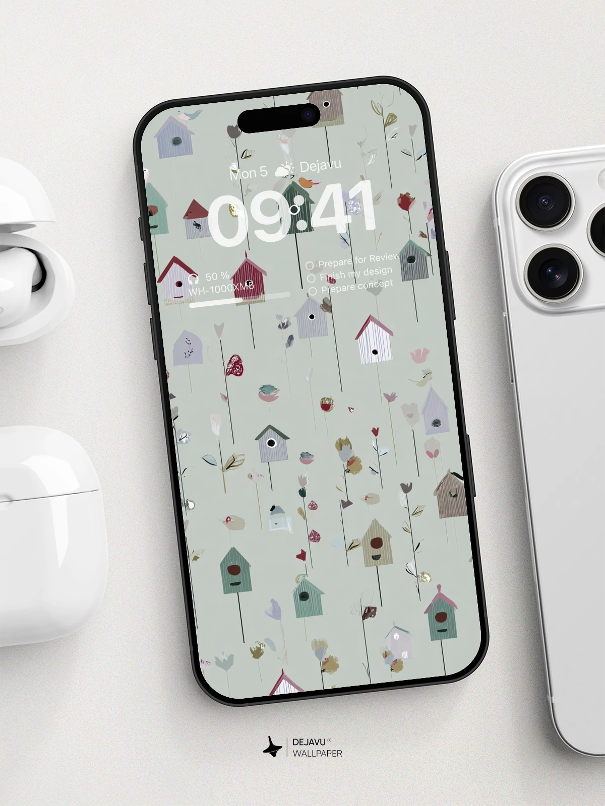 Whimsical Birdhouse Garden Wallpaper 8K for iPhone and Android