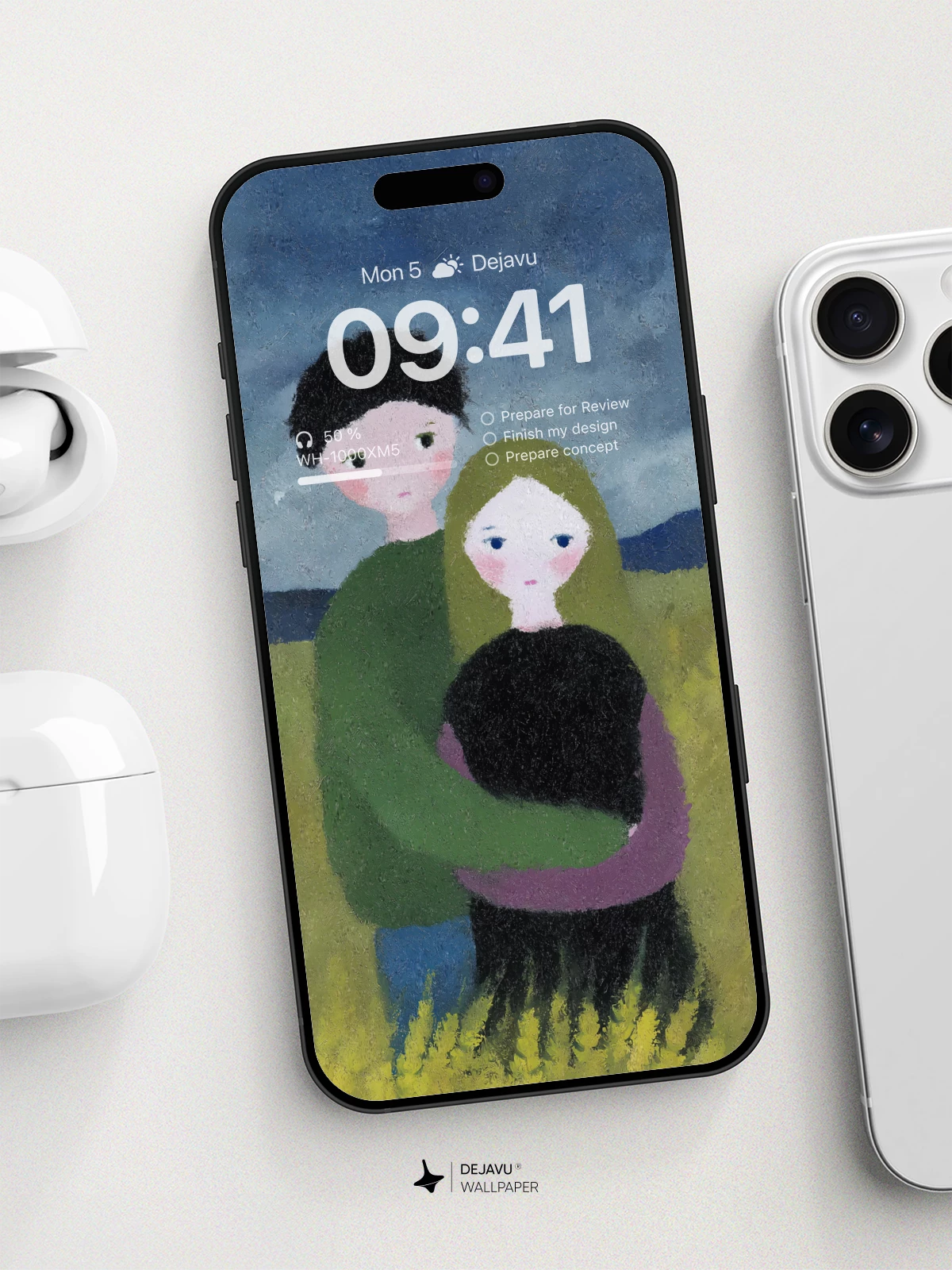 Whimsical Couple in Field Wallpaper 8K for iPhone and Android