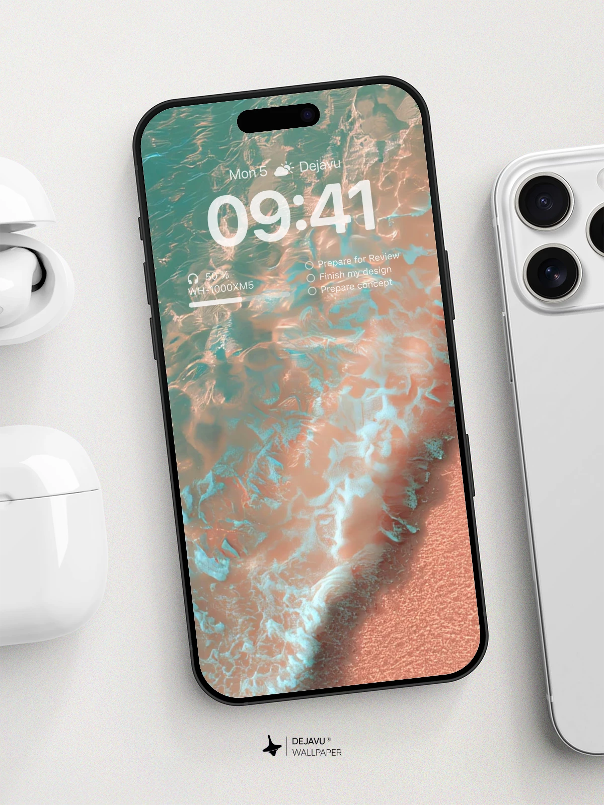 Turquoise Waves Meets Coral Sand Wallpaper 8K for iPhone and Android