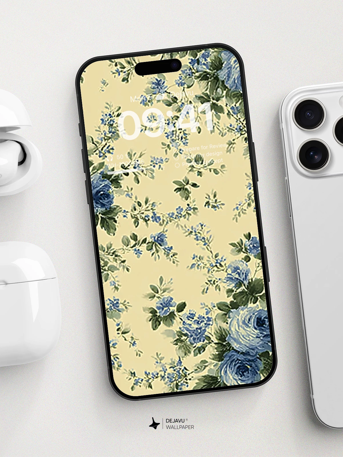 Vintage Blue Rose Floral Wallpaper 8K for iPhone and Android