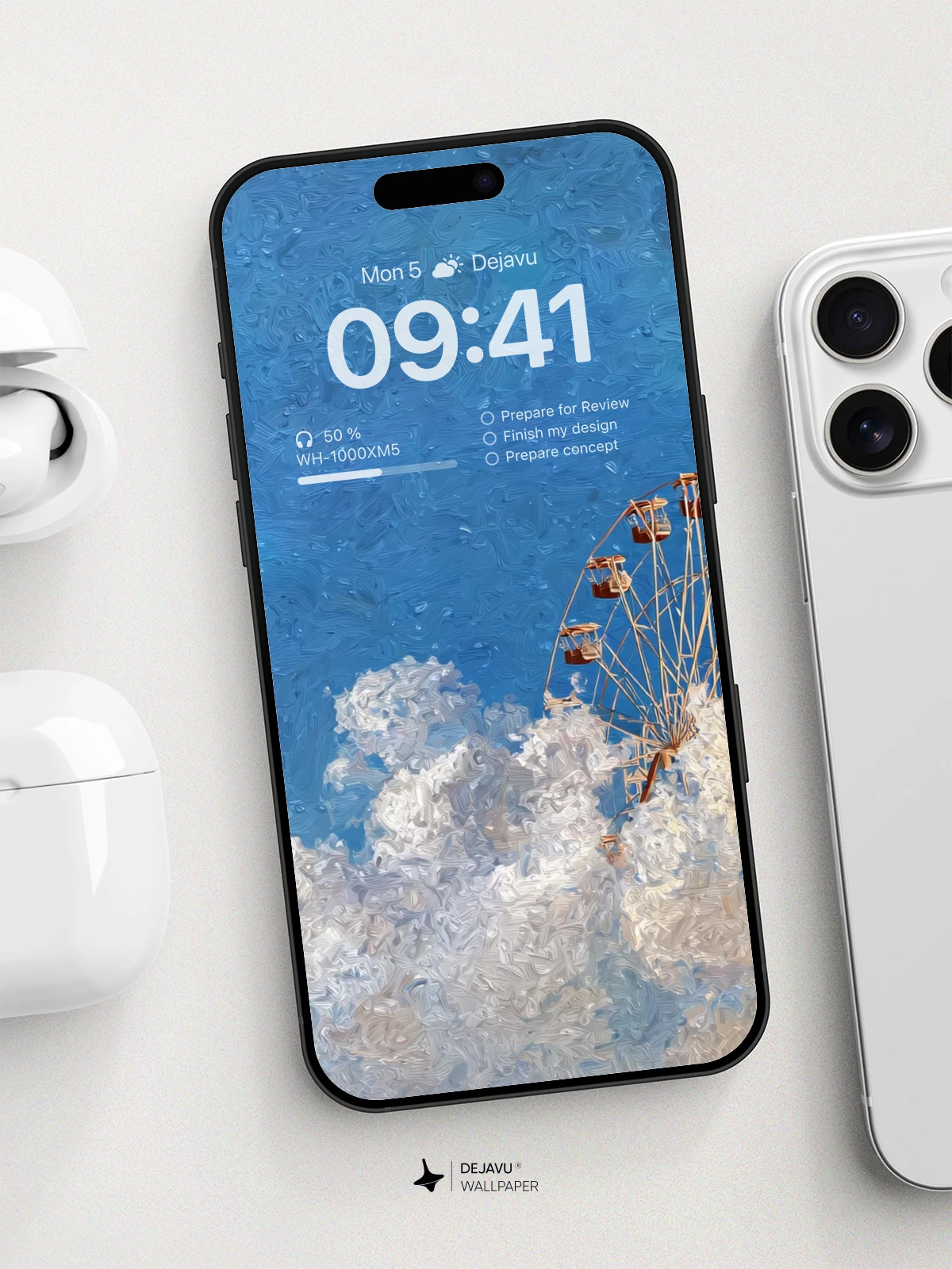 Surreal Ferris Wheel in Clouds Wallpaper 8K for iPhone and Android