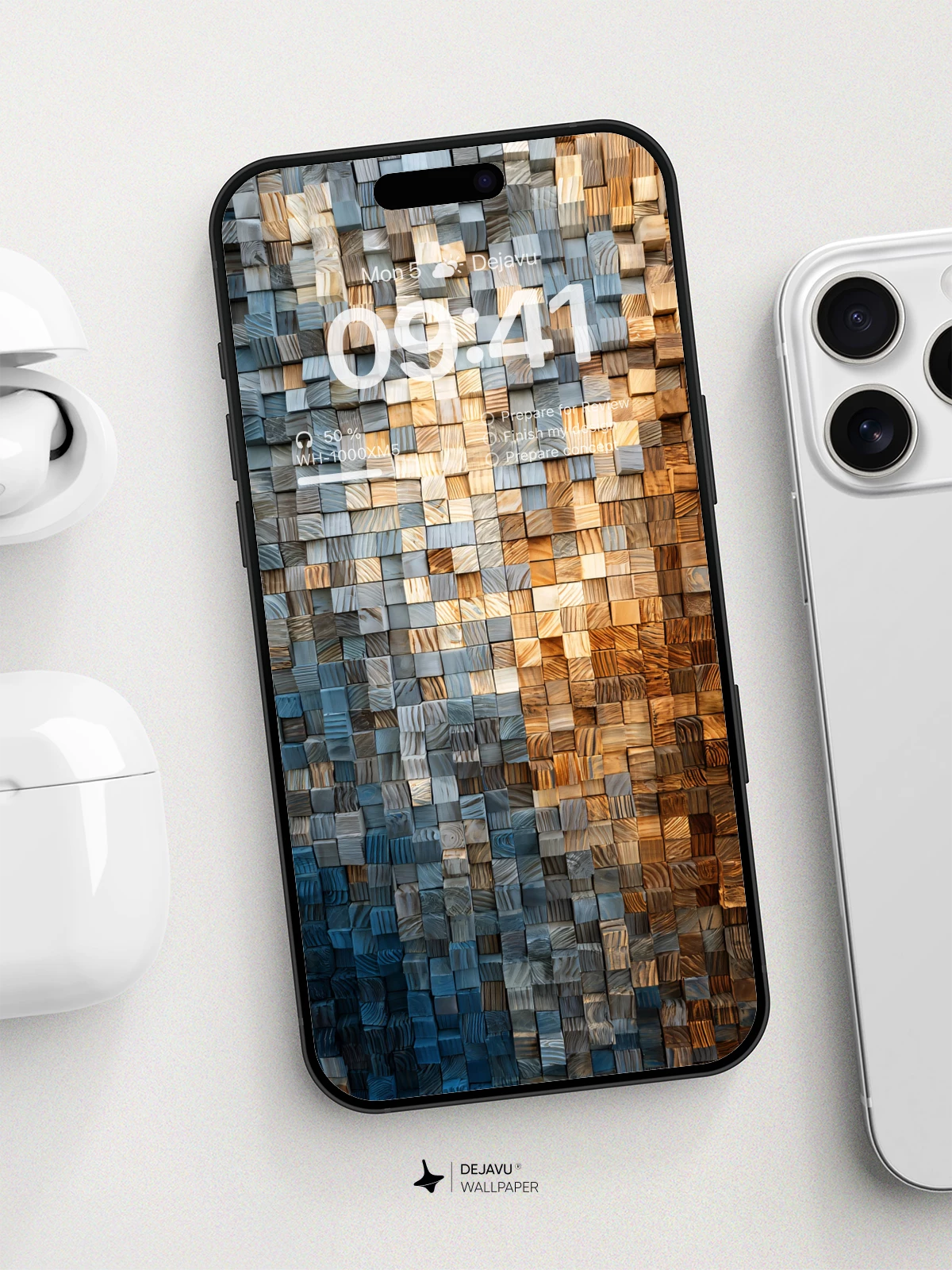 Wood Cube Mosaic Wallpaper 8K for iPhone and Android