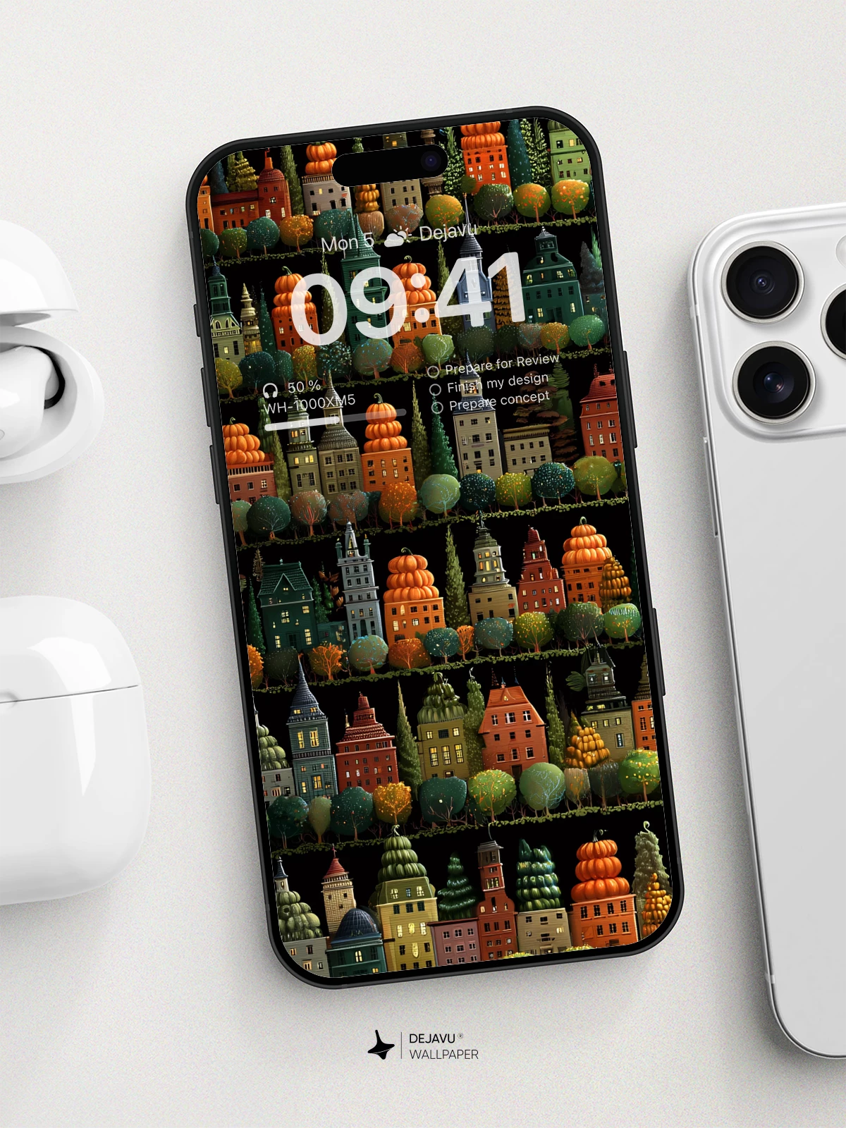 Whimsical Pumpkin City Wallpaper 8K for iPhone and Android