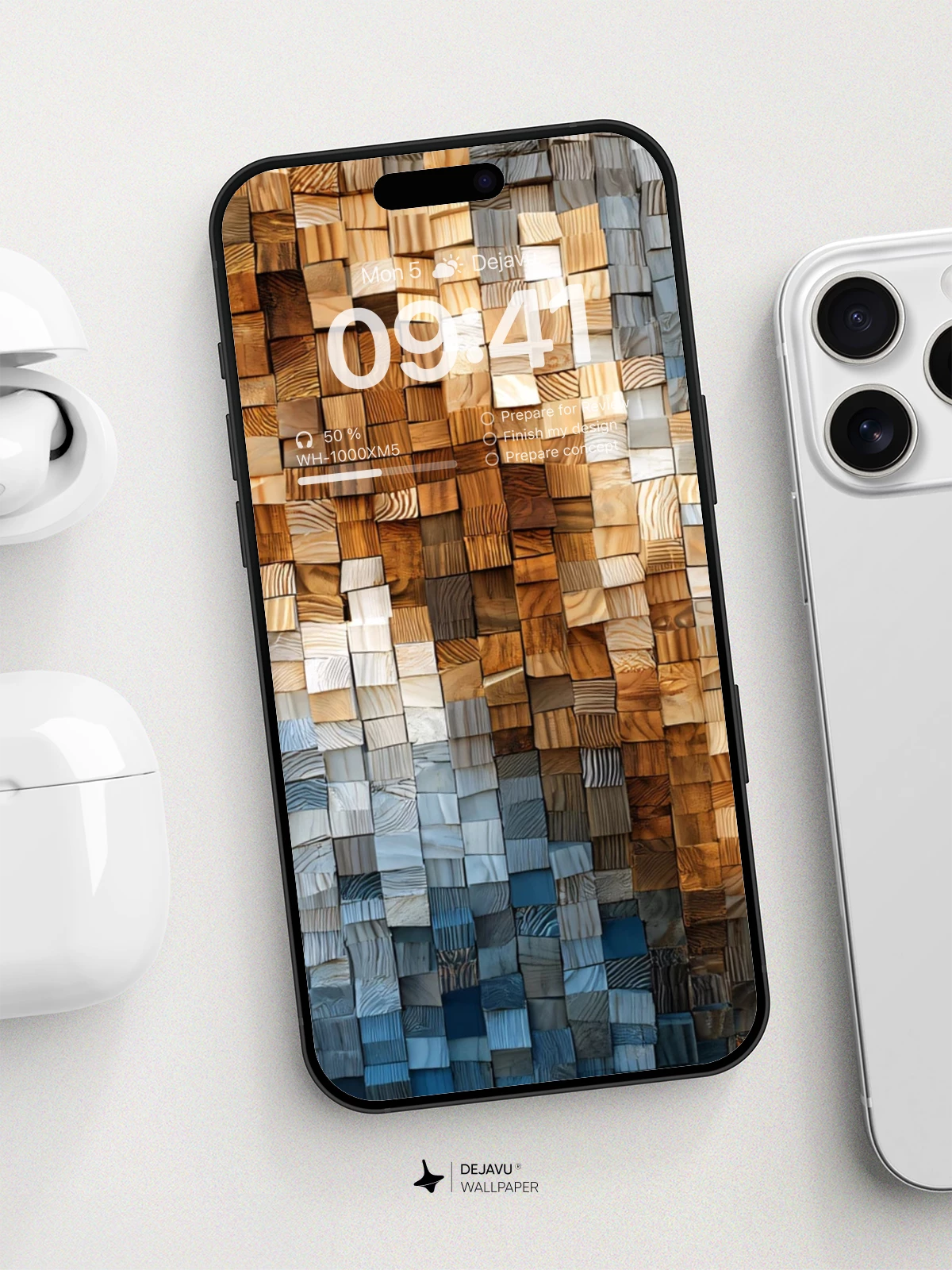 Wood Mosaic Abstract Wallpaper 8K for iPhone and Android