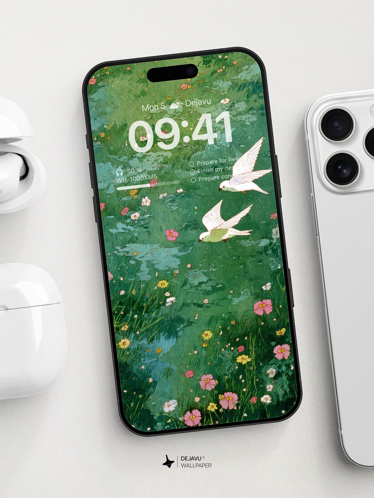 Whimsical Garden Birds Wallpaper 8K for iPhone and Android