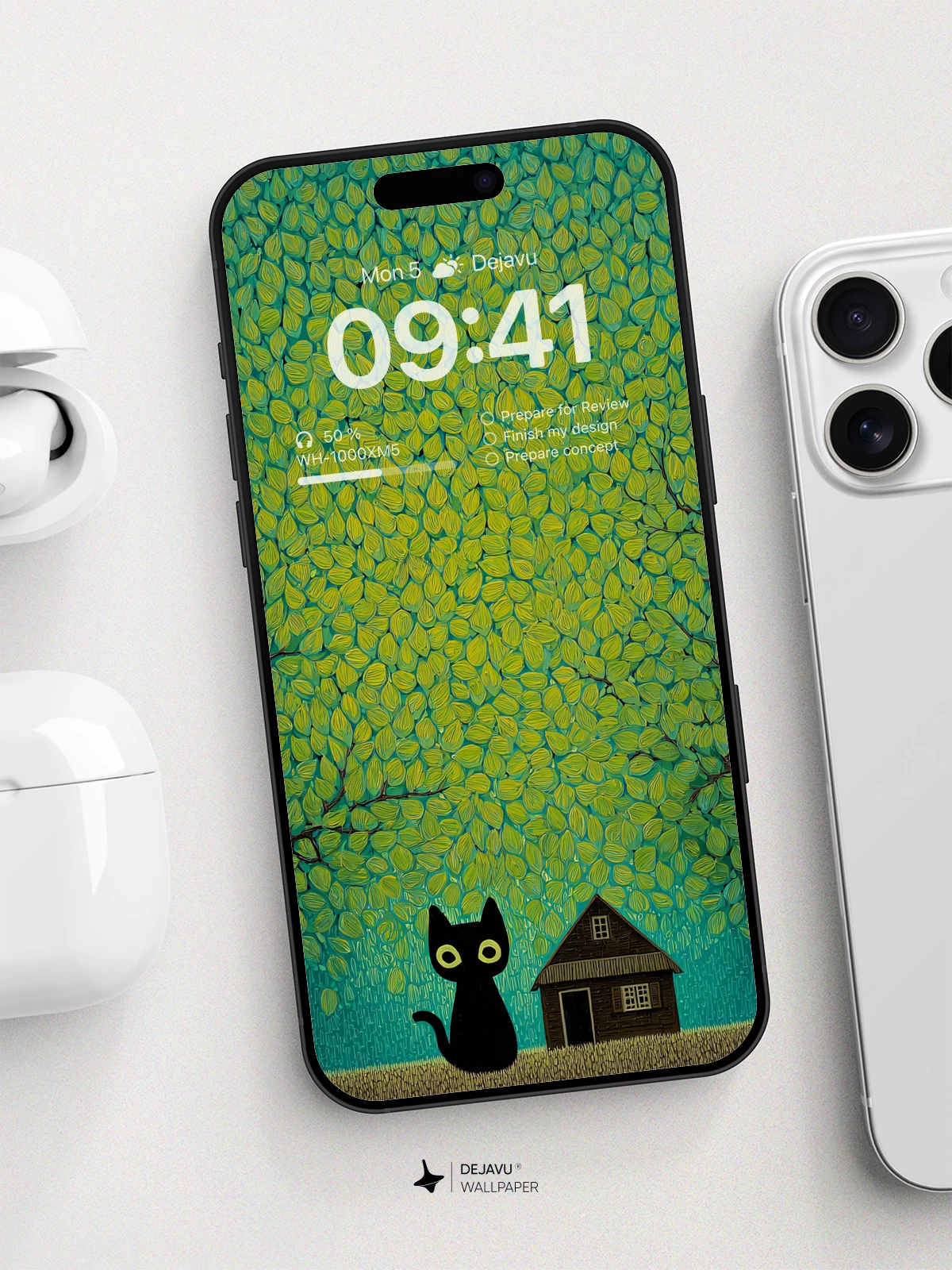 Whimsical Forest Cat Wallpaper 8K for iPhone and Android