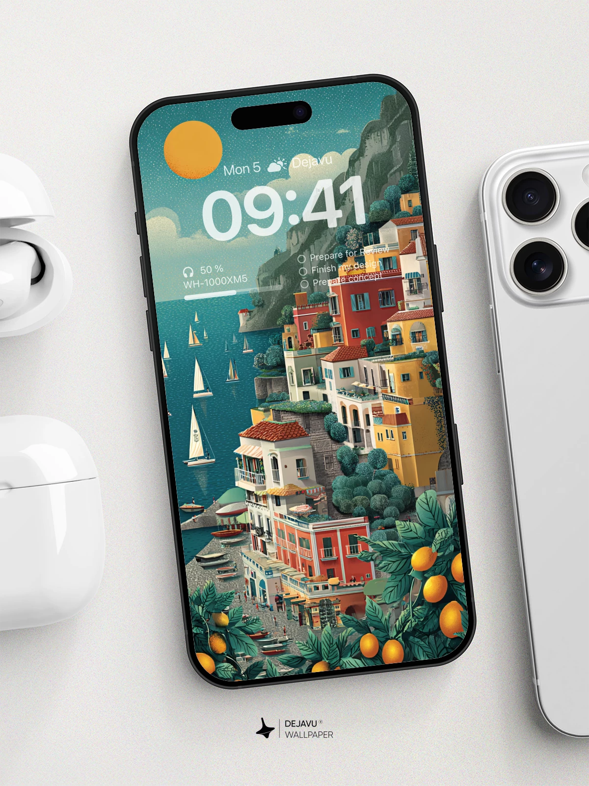 Mediterranean Cliffside Village Wallpaper 8K for iPhone and Android