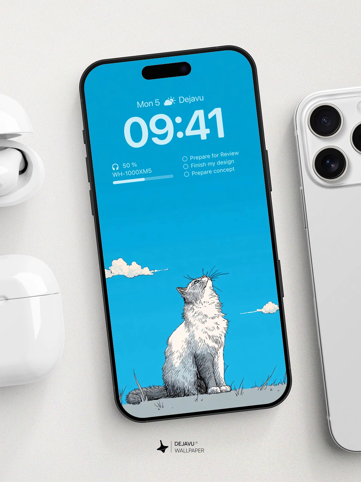 Whimsical Cat Sky Gaze Wallpaper 8K for iPhone and Android