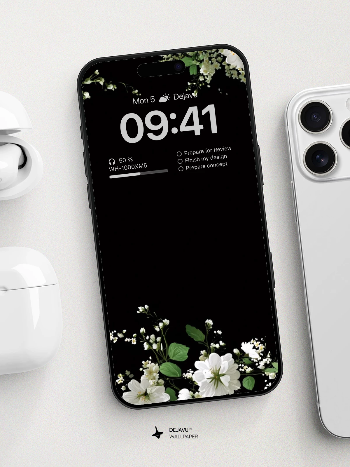 White Floral Frame Wallpaper 8K for iPhone and Android