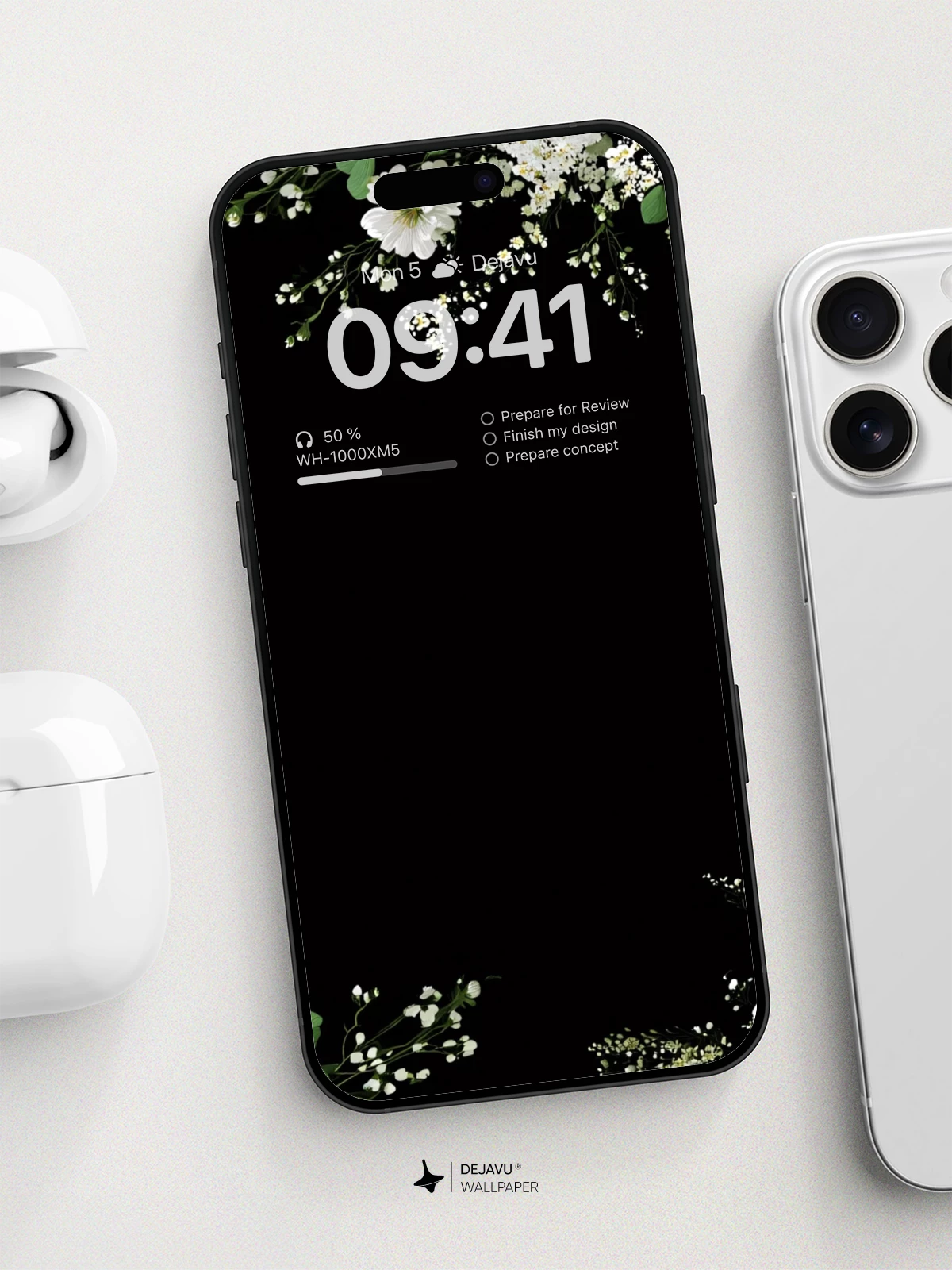 White Floral Frame Wallpaper 8K for iPhone and Android