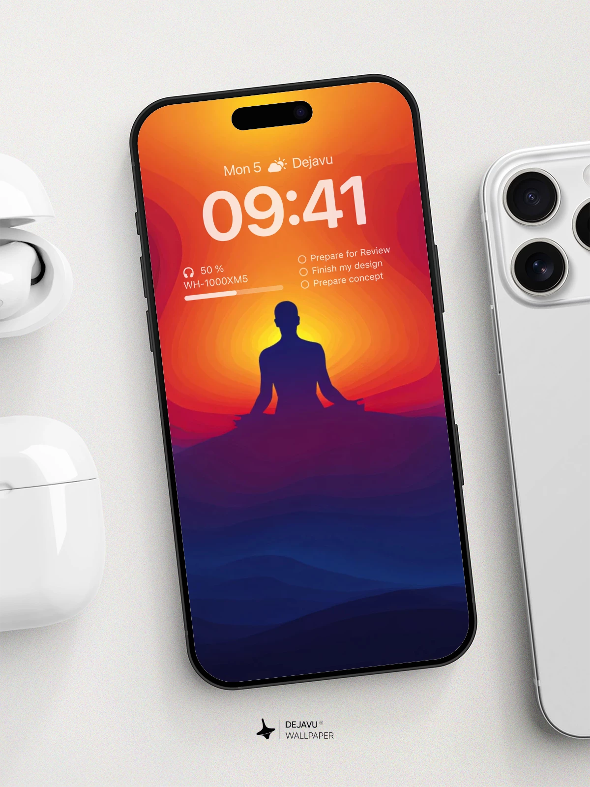 Meditative Silhouette Sunset Wallpaper 8K for iPhone and Android