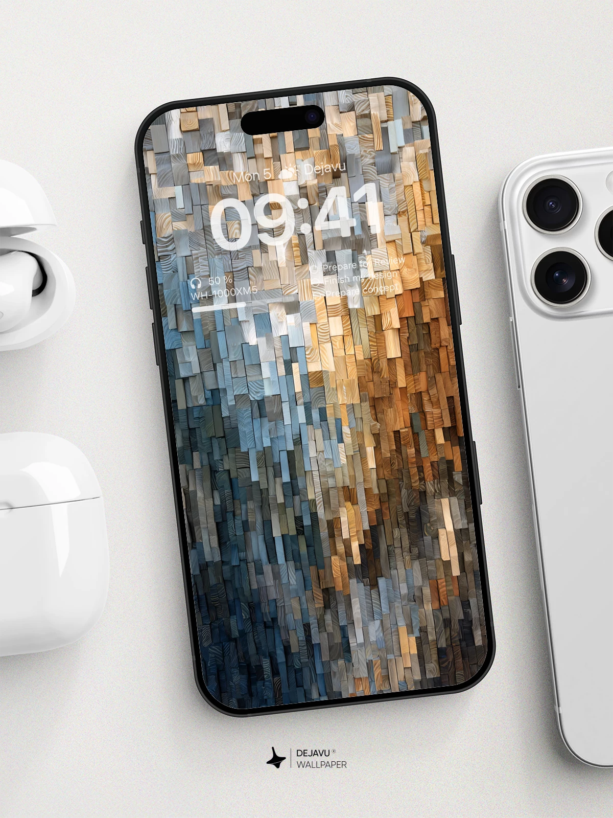 Wood Mosaic Abstract Wallpaper 8K for iPhone and Android