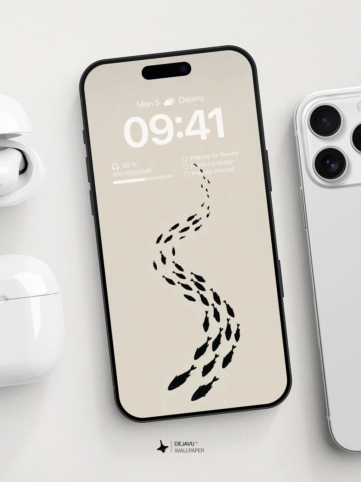 Minimal Fish Swarm Wallpaper 8K for iPhone and Android