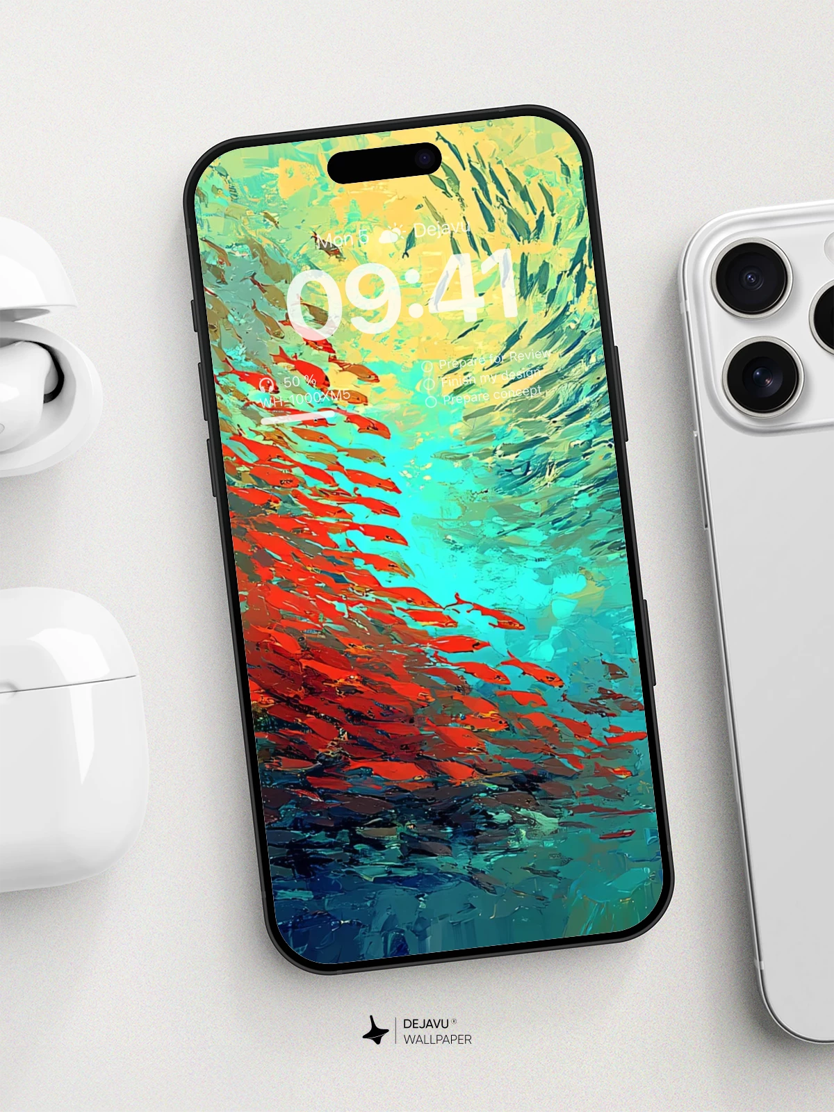 Underwater Fish Swarm Abstract Wallpaper 8K for iPhone and Android