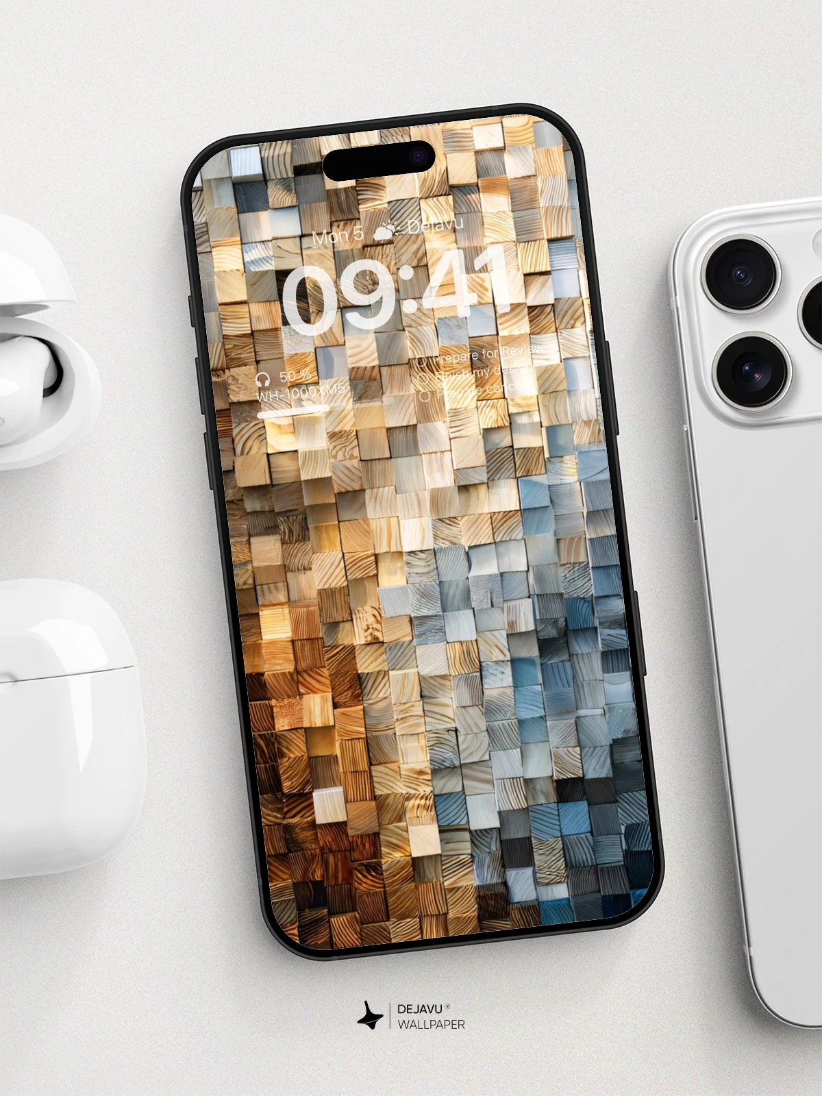 Wood Pixel Mosaic Wallpaper 8K for iPhone and Android