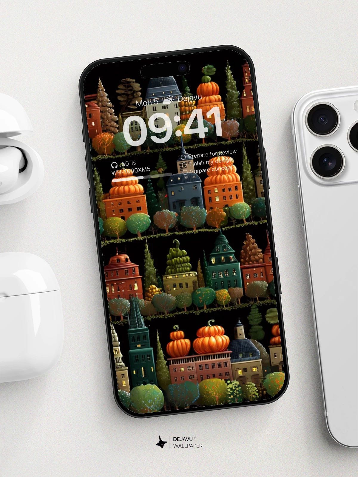 Whimsical Autumn Town Wallpaper 8K for iPhone and Android