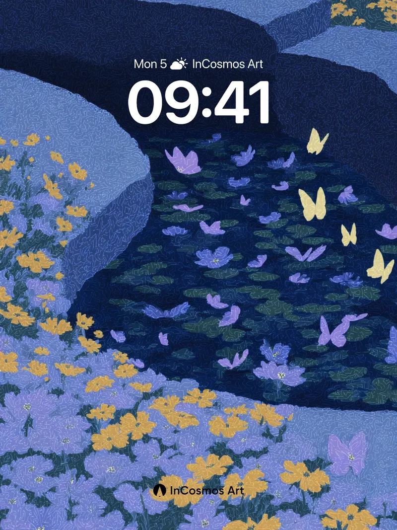 Midnight Bloom Wallpaper with Fluttering Wings