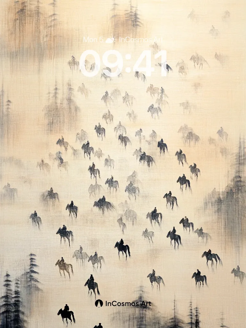Misty Cavalry Wallpaper with Ink Forest Veil