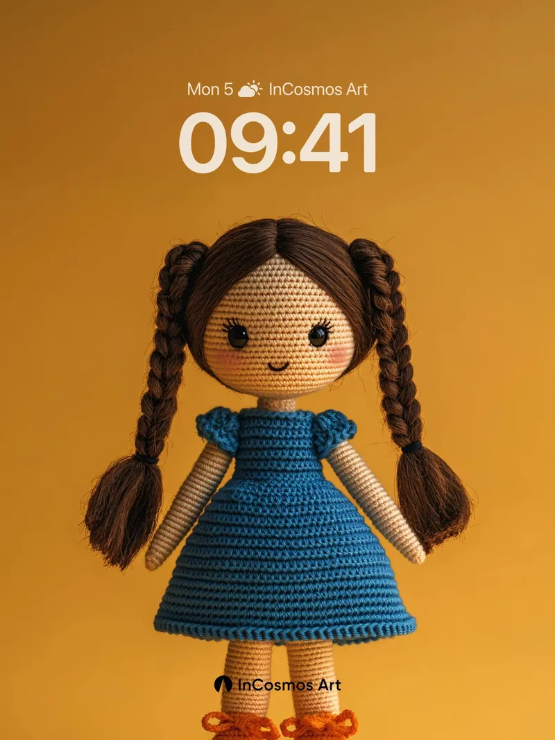 Whimsical Crochet Doll Wallpaper with Warm Hues