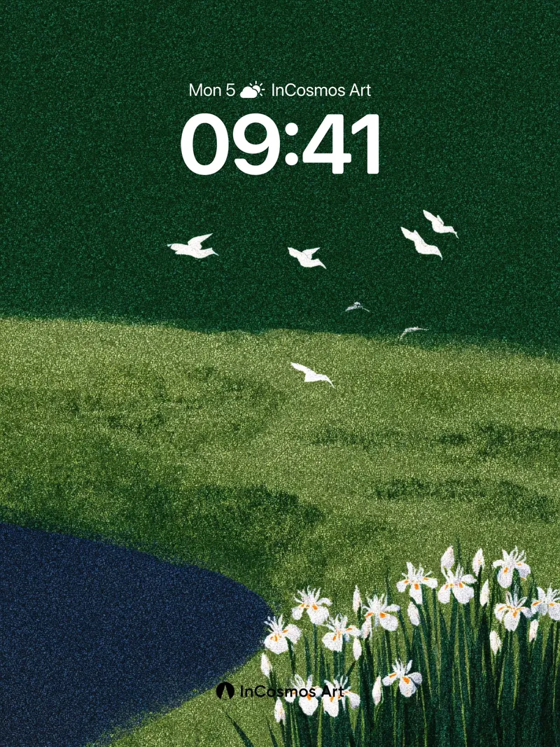 Serenity Drift Wallpaper with Floating Irises