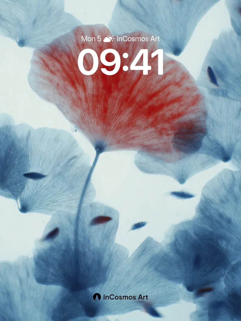 Crimson Veil Wallpaper with Blue Petal Drift