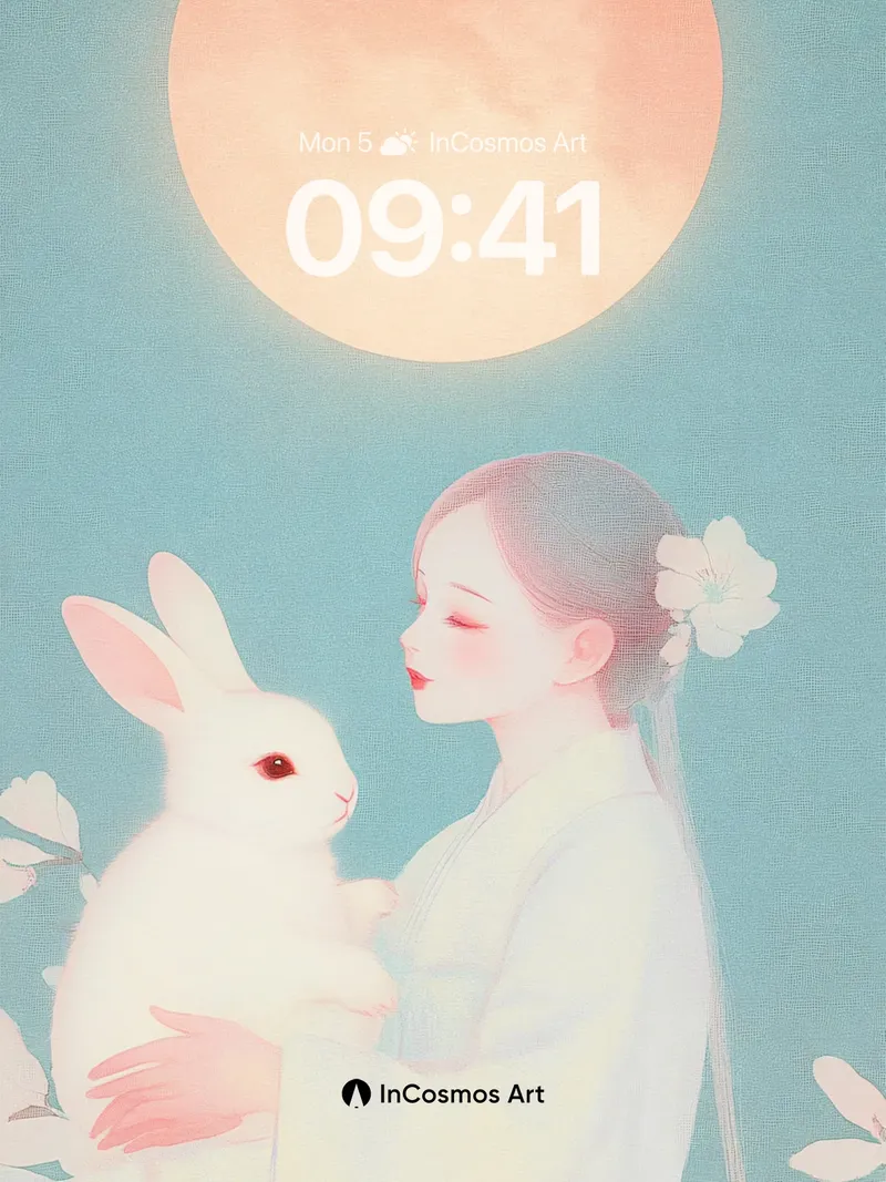 Lunar Hush Wallpaper with Moonlit Rabbit