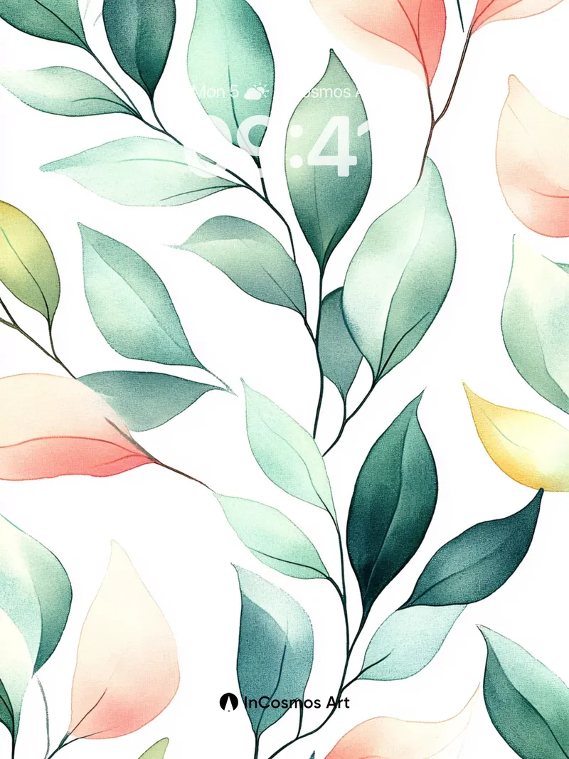 Serene Leaf Veil Wallpaper with Watercolor Hues