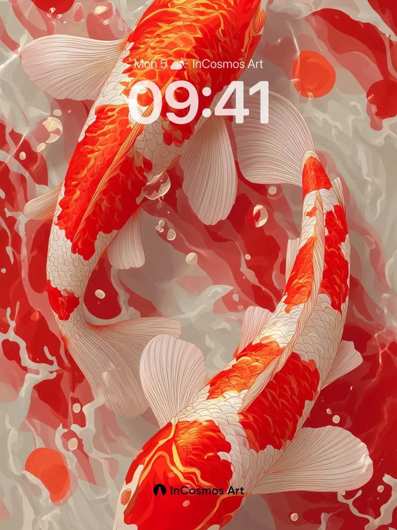 Luminous Koi Wallpaper with Crimson Currents
